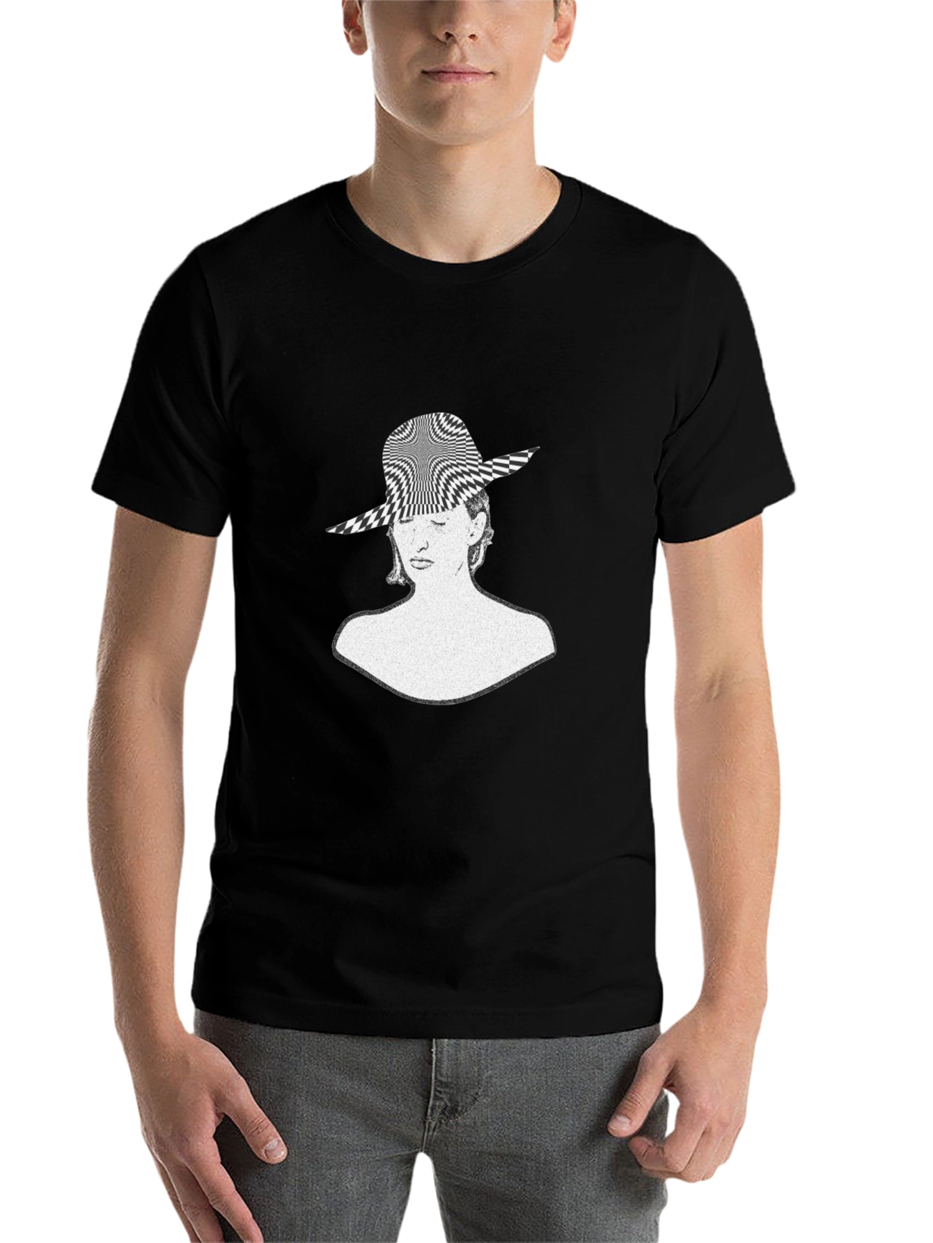 Black Optical Illusion Woman's Face Graphic Tee view 7