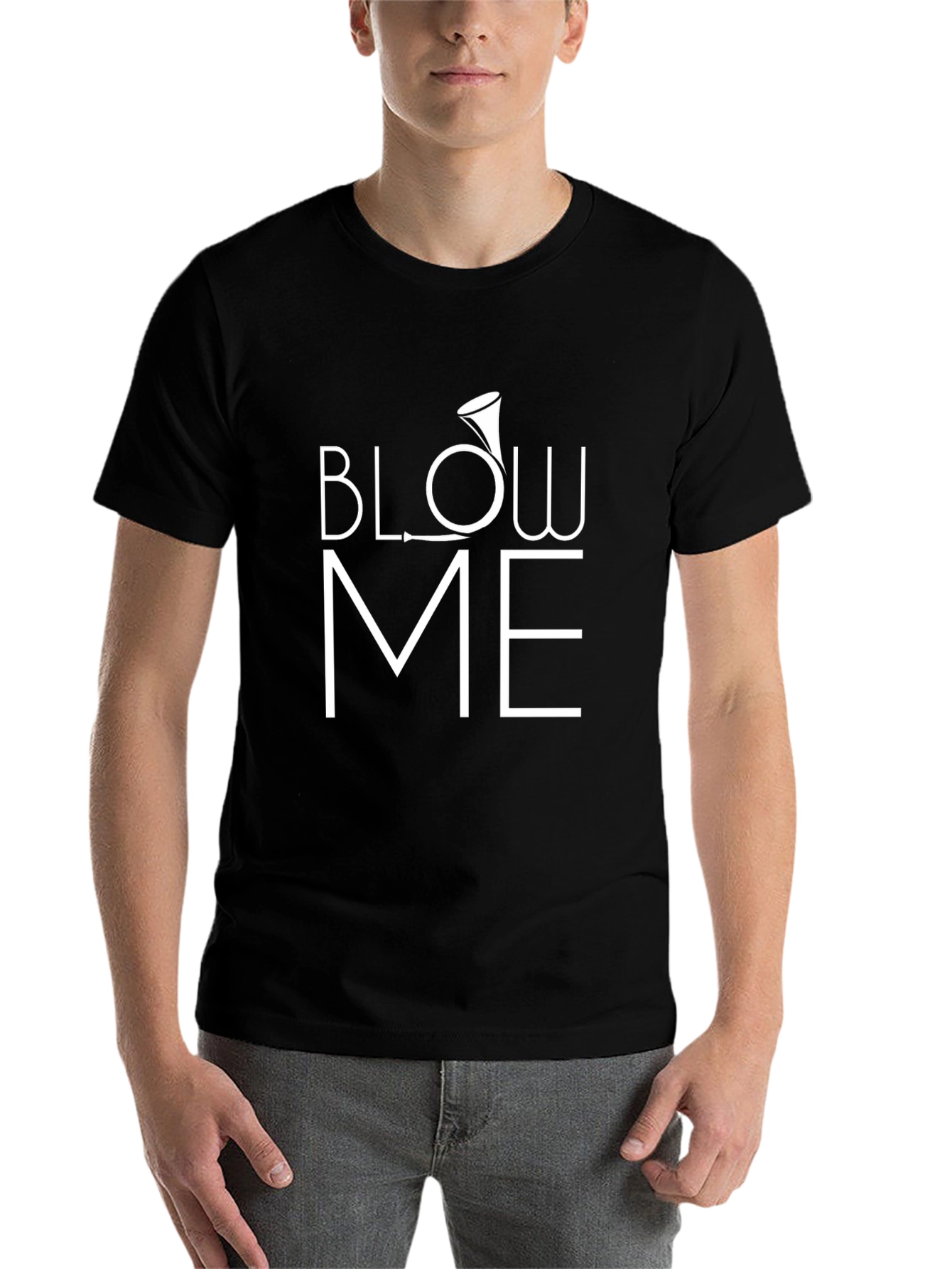 Black Humorous "Blow Me" T-Shirt: Black Cotton Blend view 7