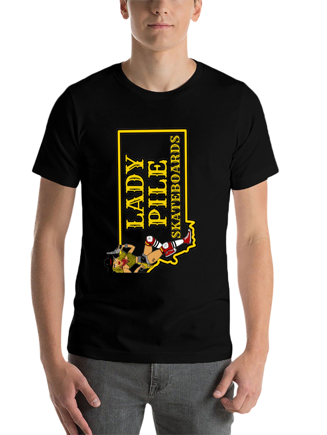 Black Lady Pile Skateboards Graphic Tee - Black view 7