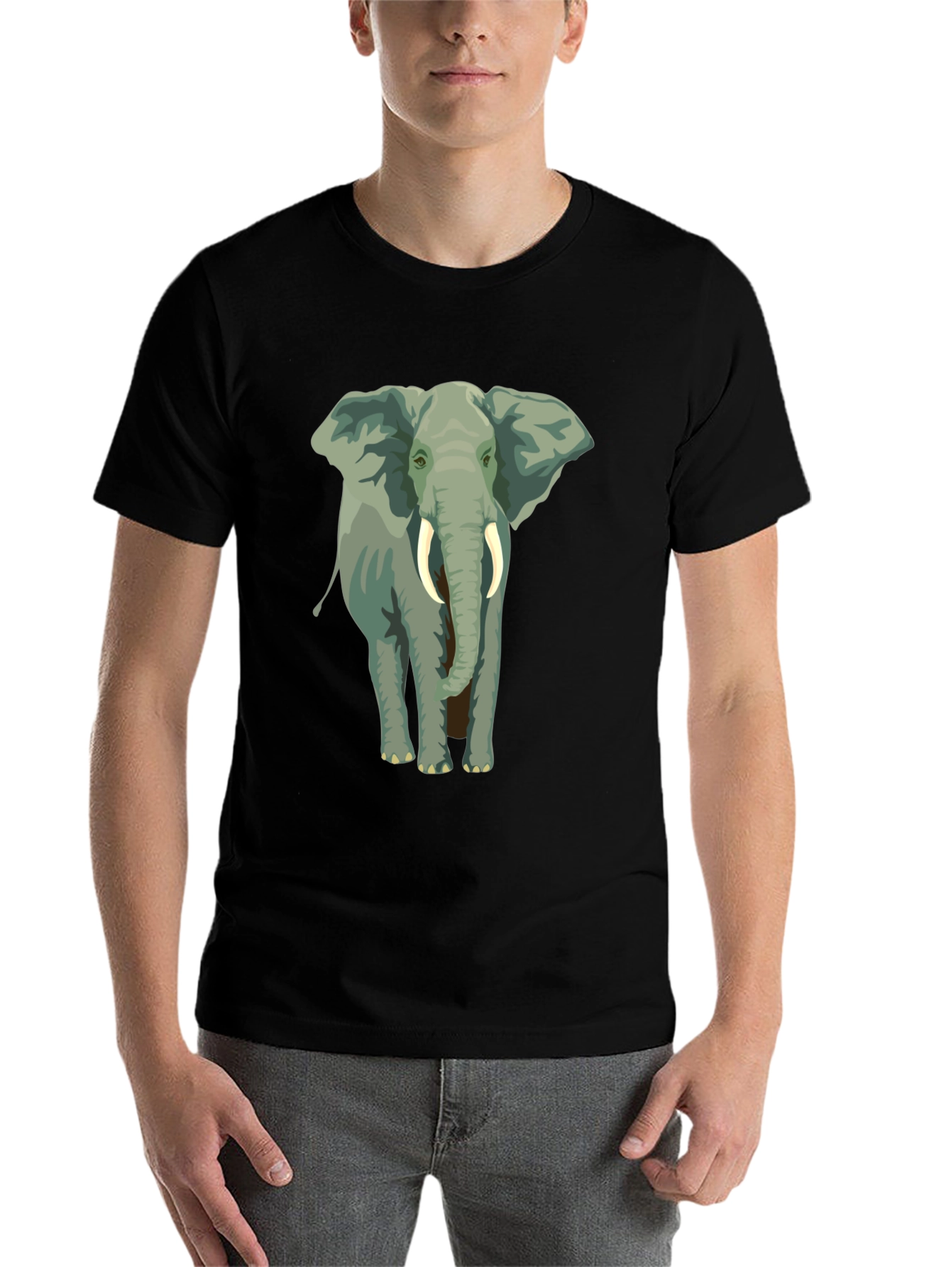 Black Elephant Graphic Tee - Black Cotton Casual Wear view 7