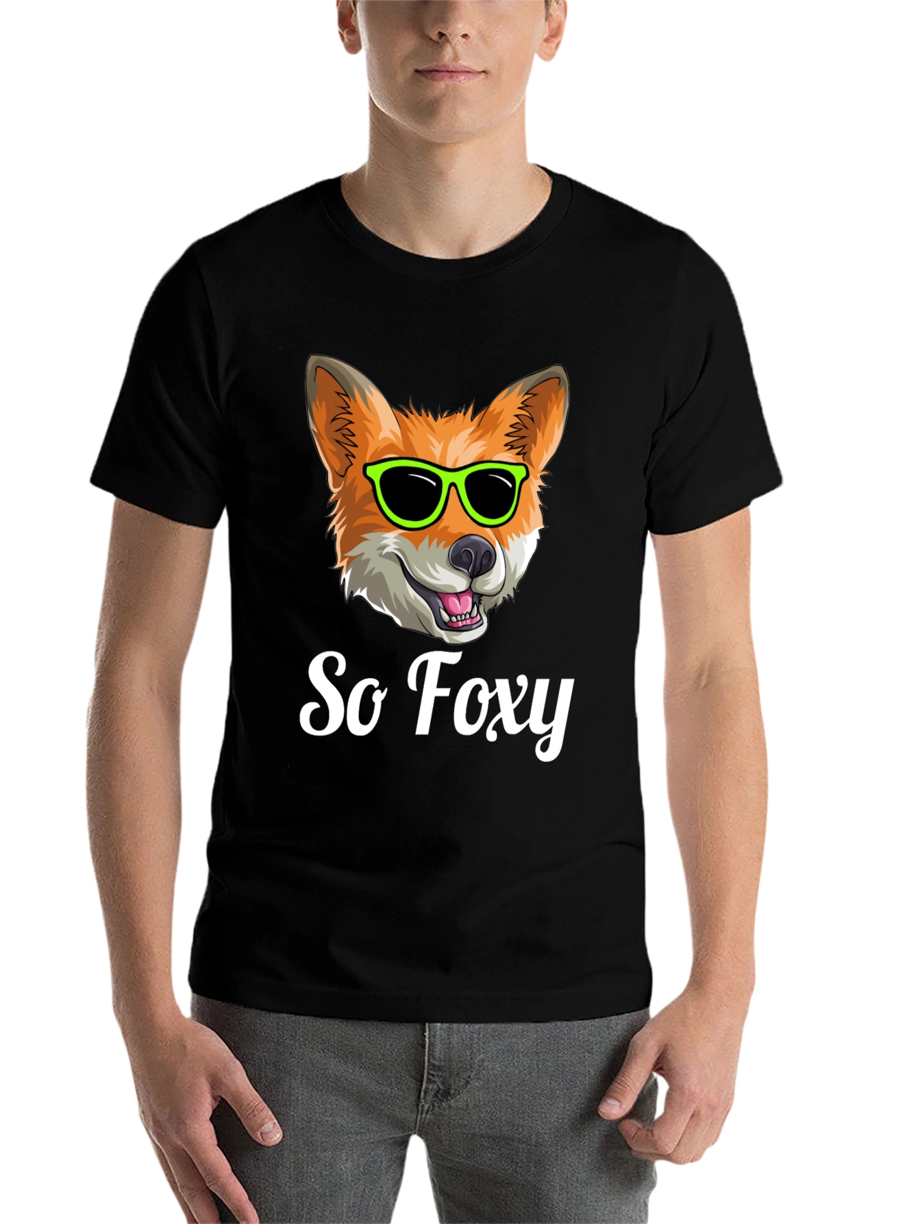 Black So Foxy T-Shirt - Cool Fox with Sunglasses view 7