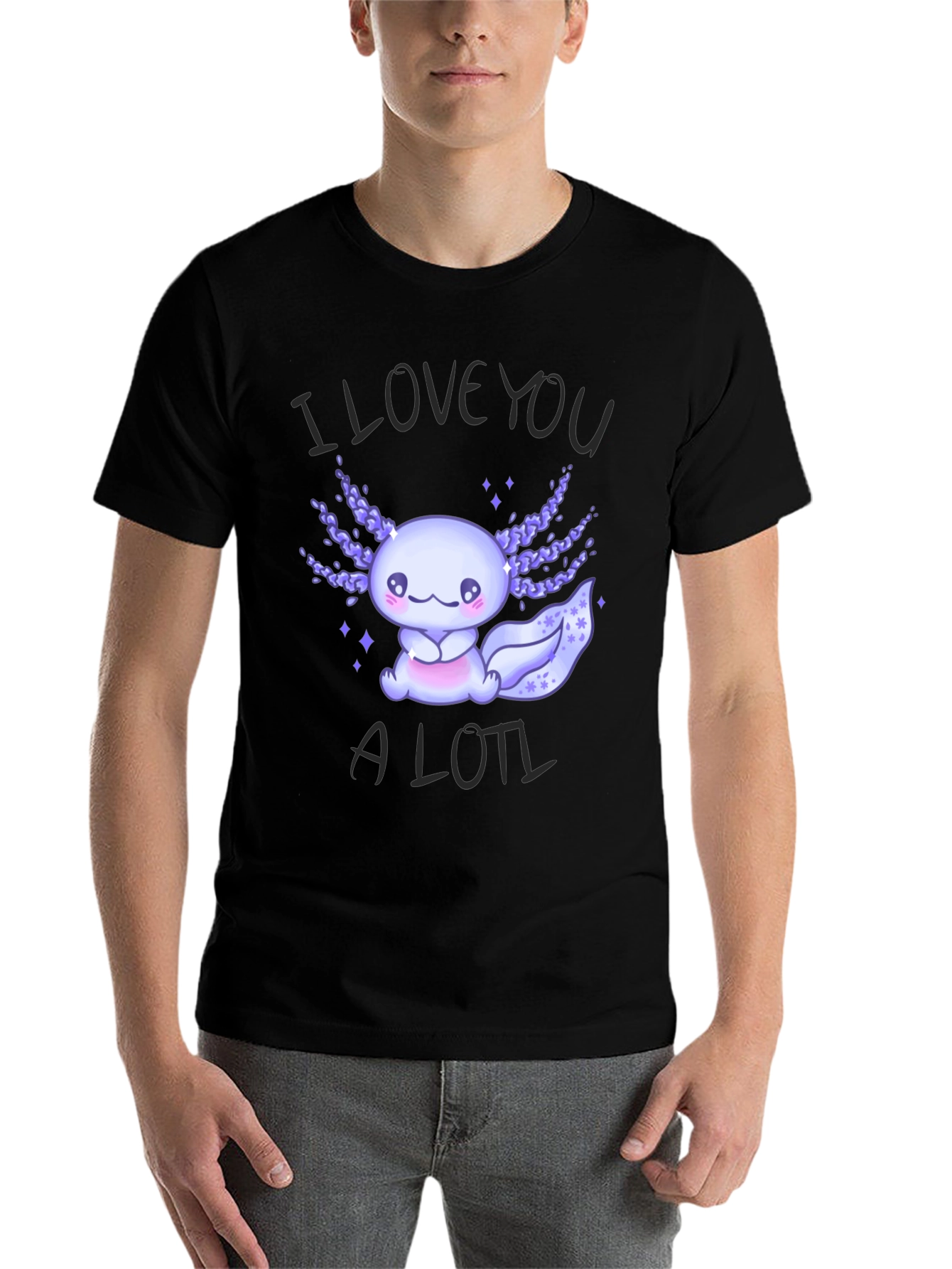 Black Cute Axolotl Graphic T-Shirt - I Love You A Lotl view 7