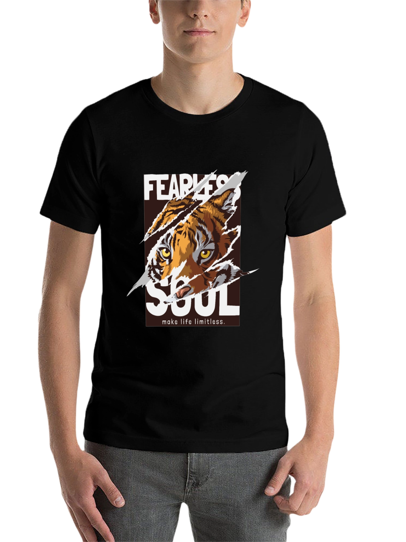 Black Fearless Soul Tiger Graphic Black T-Shirt view 7