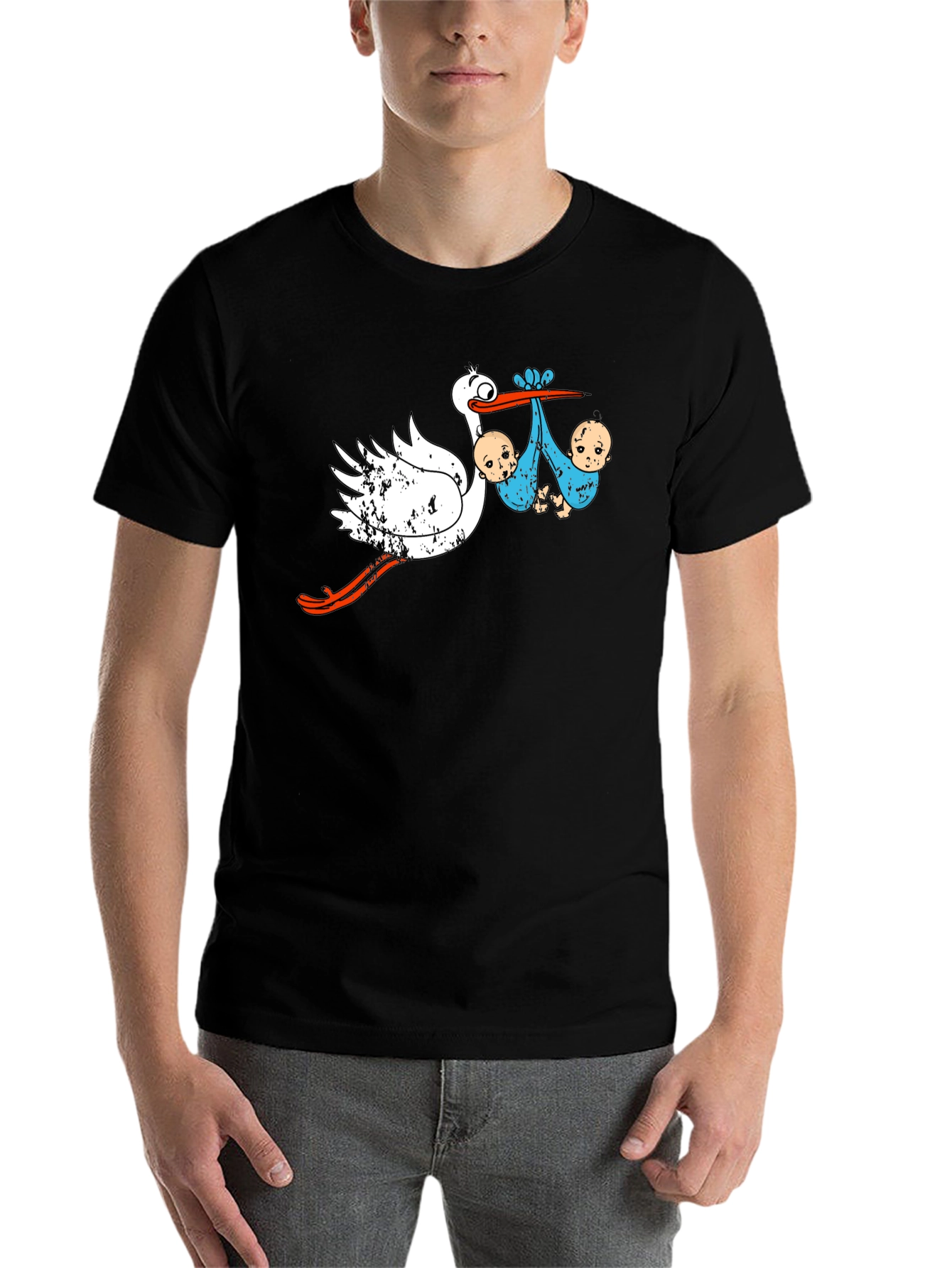 Black Stork Delivers Twins Graphic Tee - Unique Design view 7