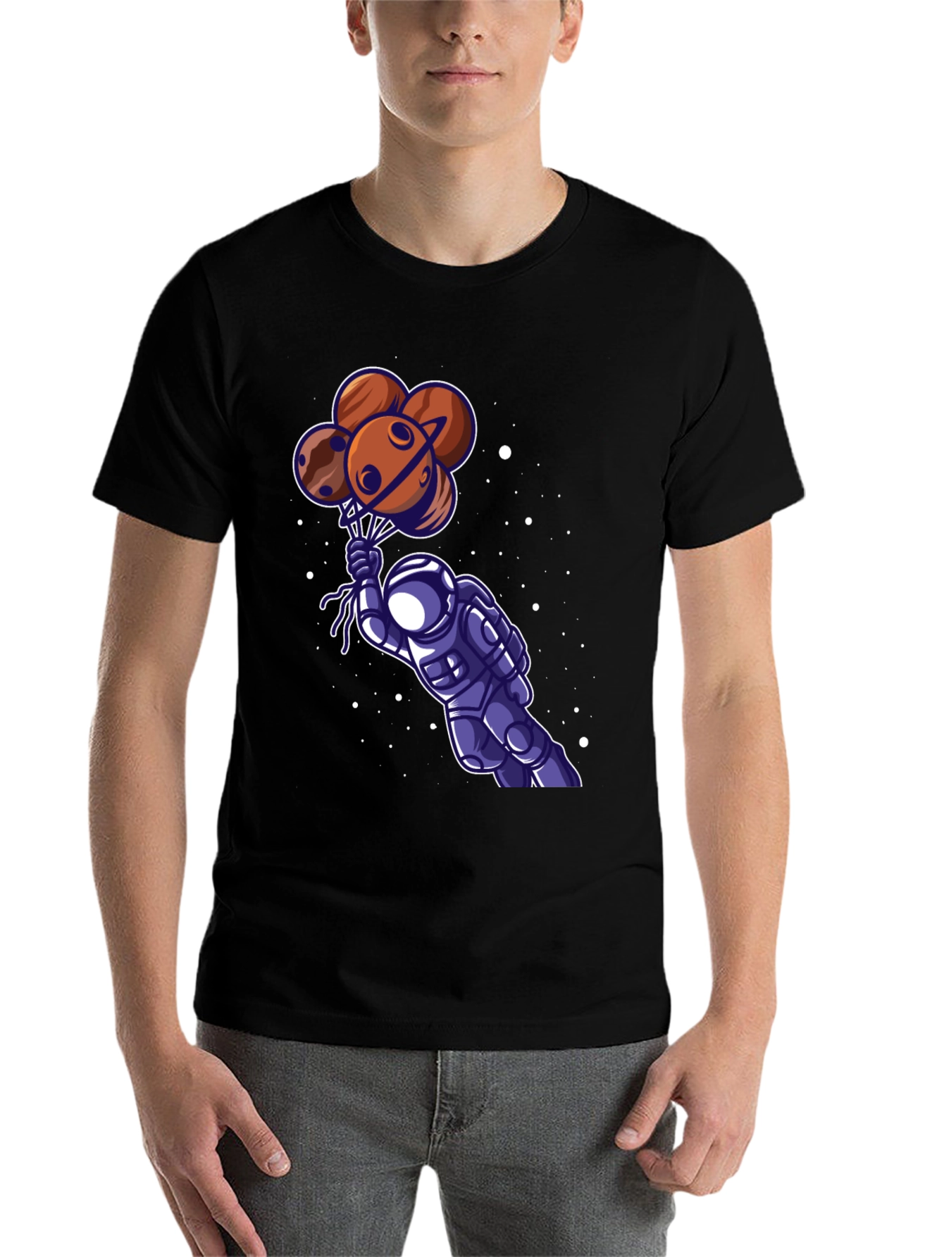 Black Astronaut Planet Balloon Graphic Tee view 7