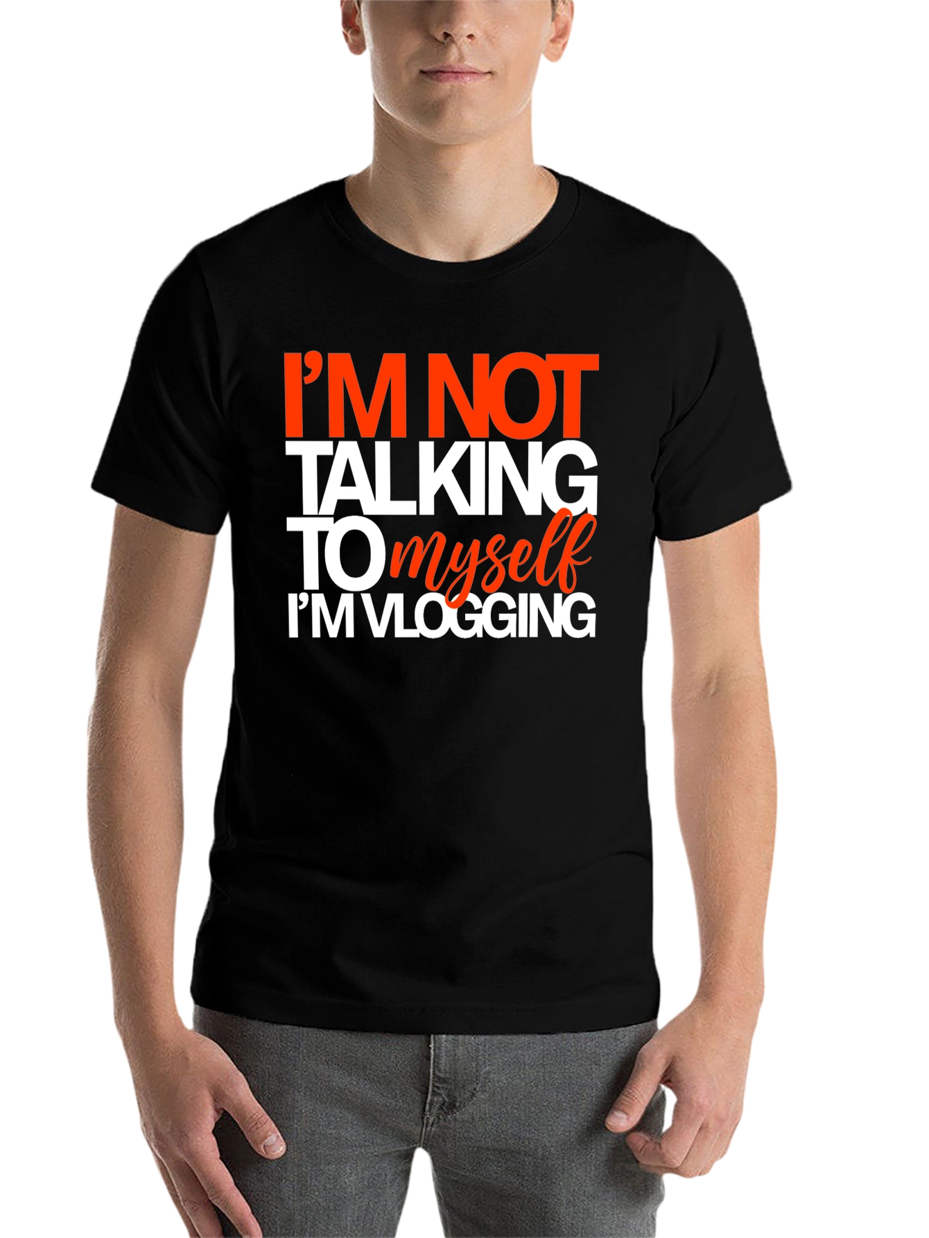 Black Funny Vlogging T-Shirt - I'm Not Talking To Myself view 7