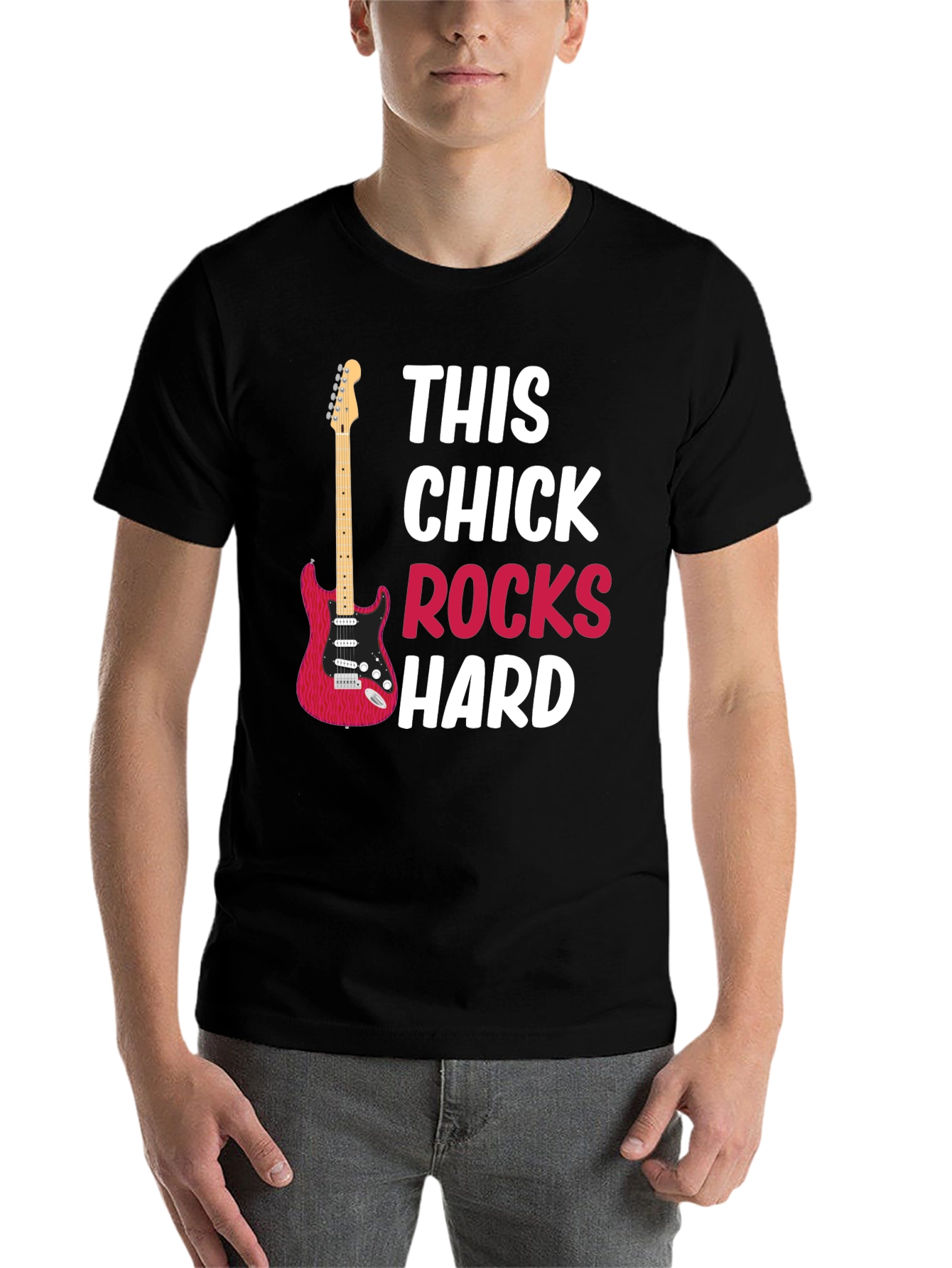 Black This Chick Rocks Hard Graphic T-Shirt view 7