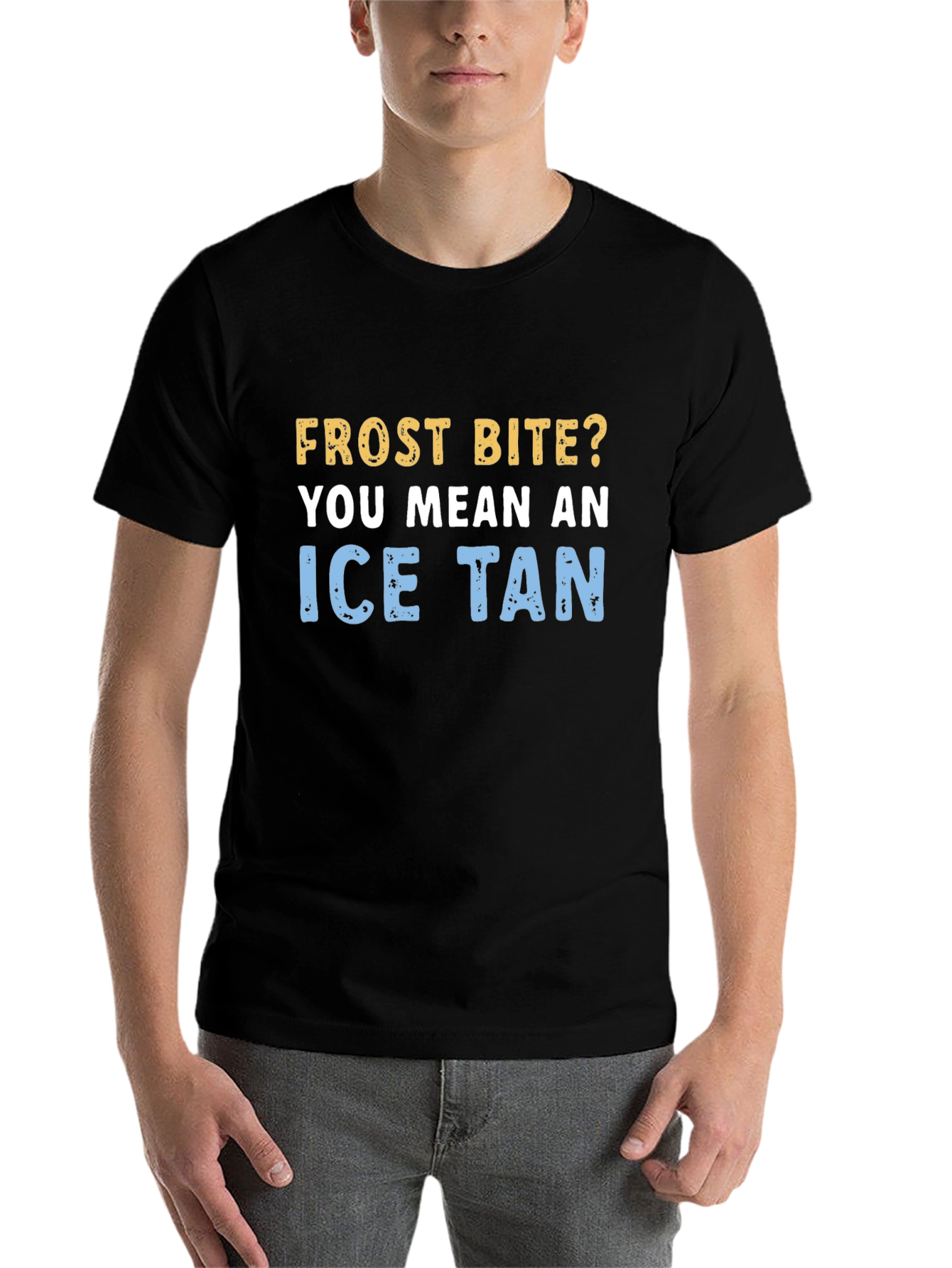 Black Ice Tan Frostbite T-Shirt - Unique Winter Humor Tee view 7