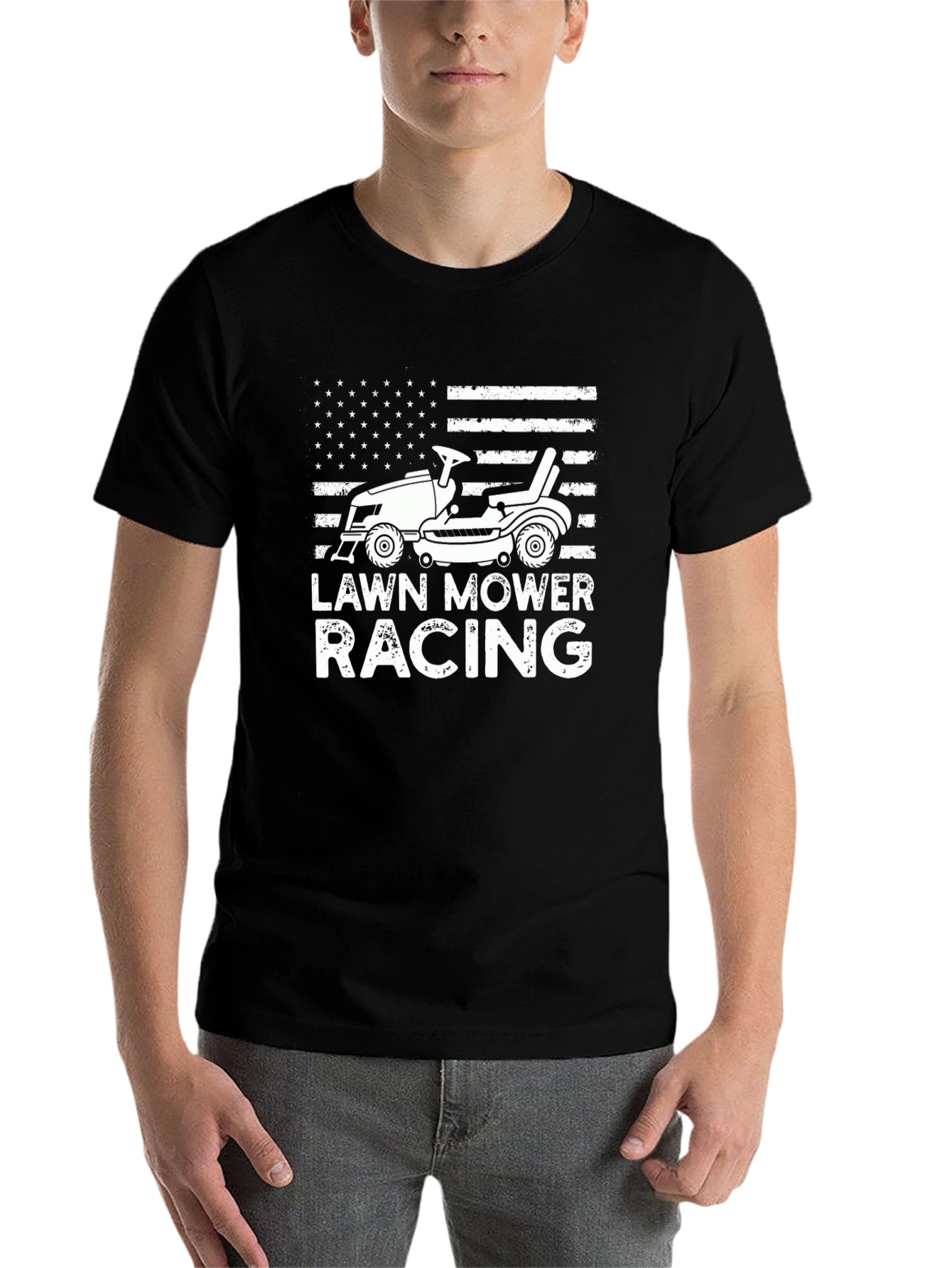 Black Lawn Mower Racing T-Shirt view 7