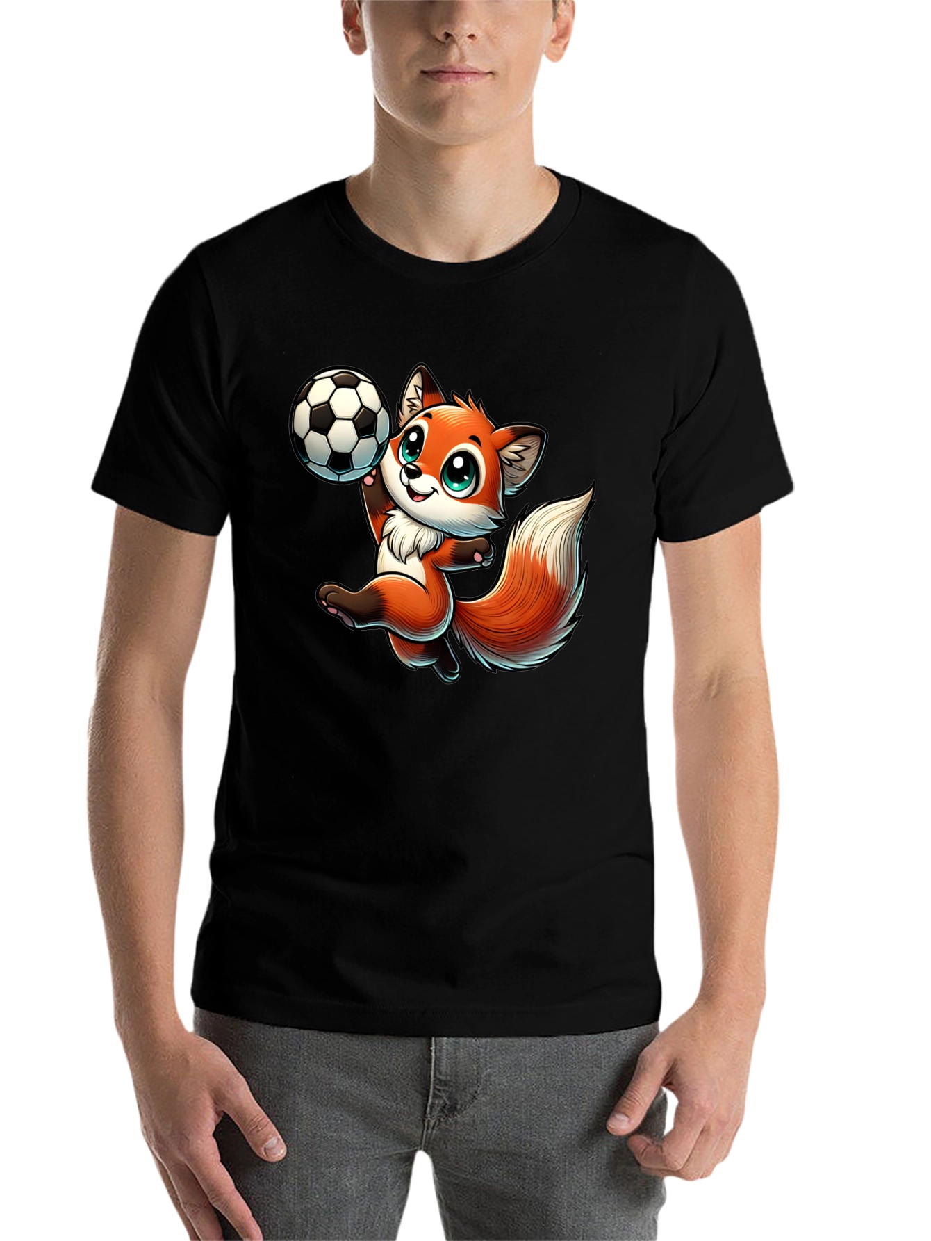 Black Cartoon Fox Soccer T-Shirt view 7