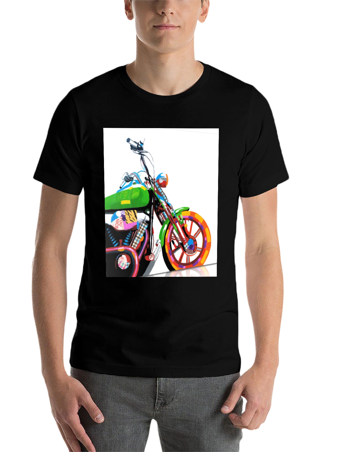 Black Motorcycle Graphic Tee - Artistic Biker T-Shirt view 7