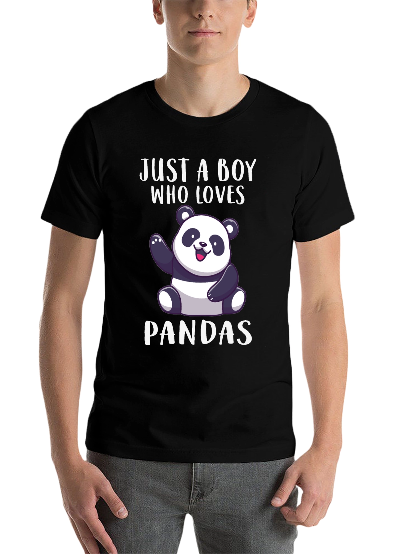Black Just a Boy Who Loves Pandas T-Shirt view 7
