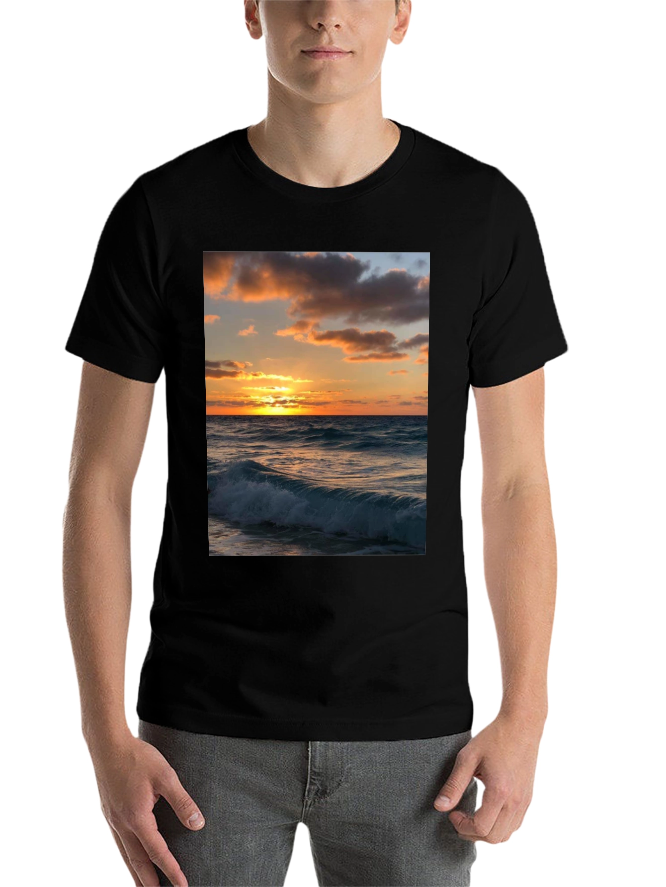 Black Sunset Wave Graphic Tee - Black view 7