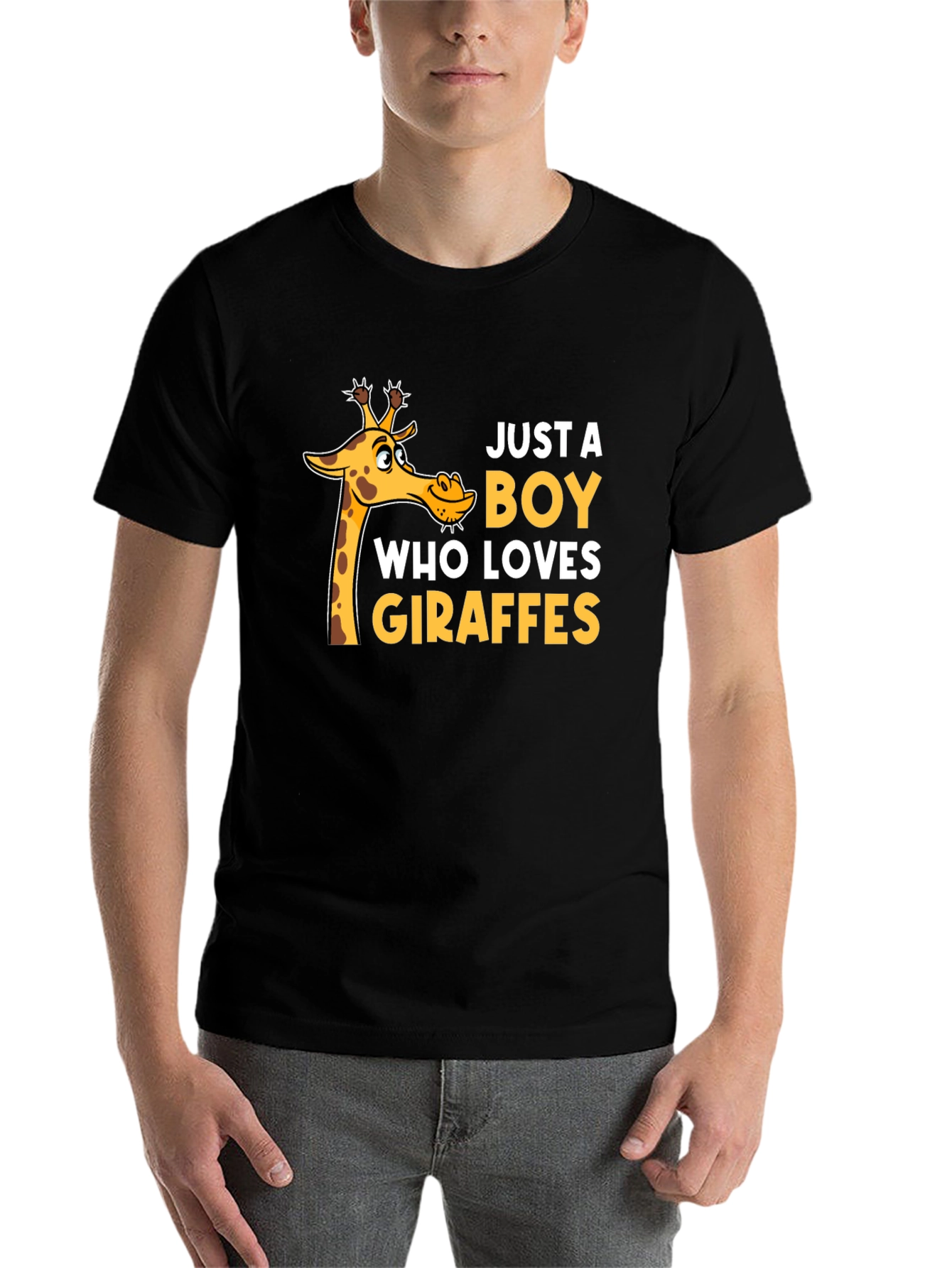 Black Just a Boy Who Loves Giraffes T-Shirt - Black view 7
