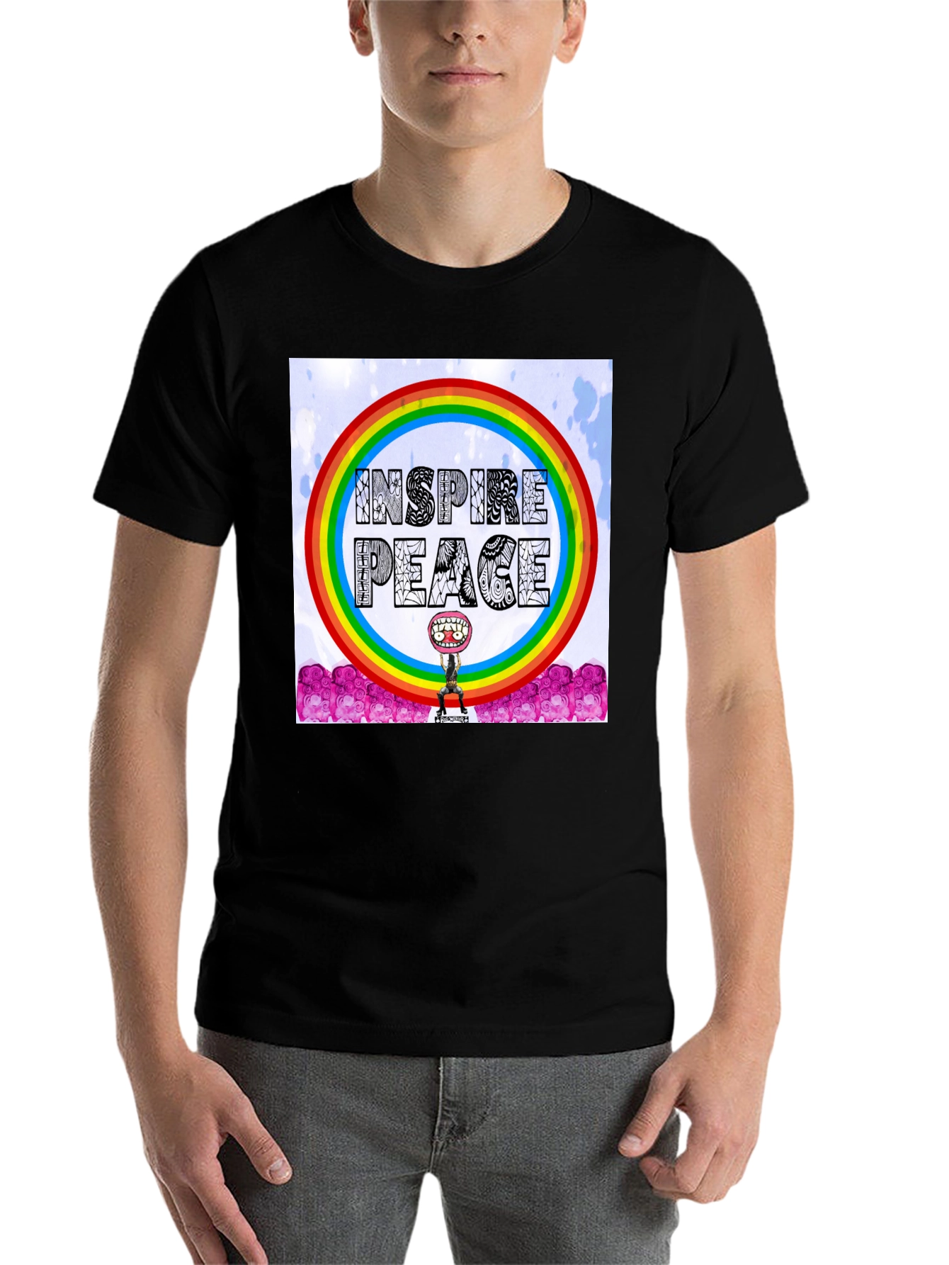 Black Inspire Peace Graphic Tee - Rainbow Design view 7