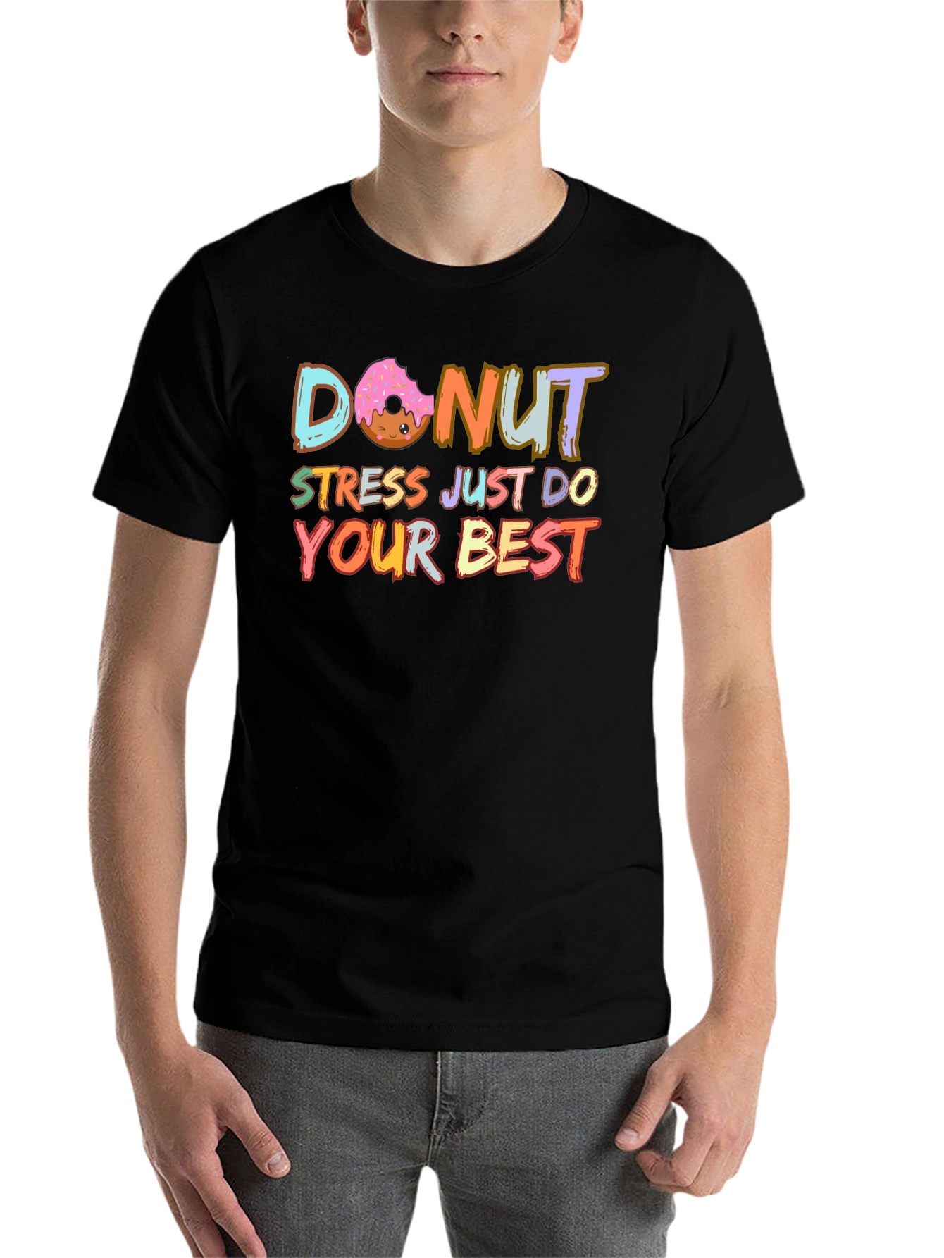 Black Donut Stress Just Do Your Best T-Shirt view 7