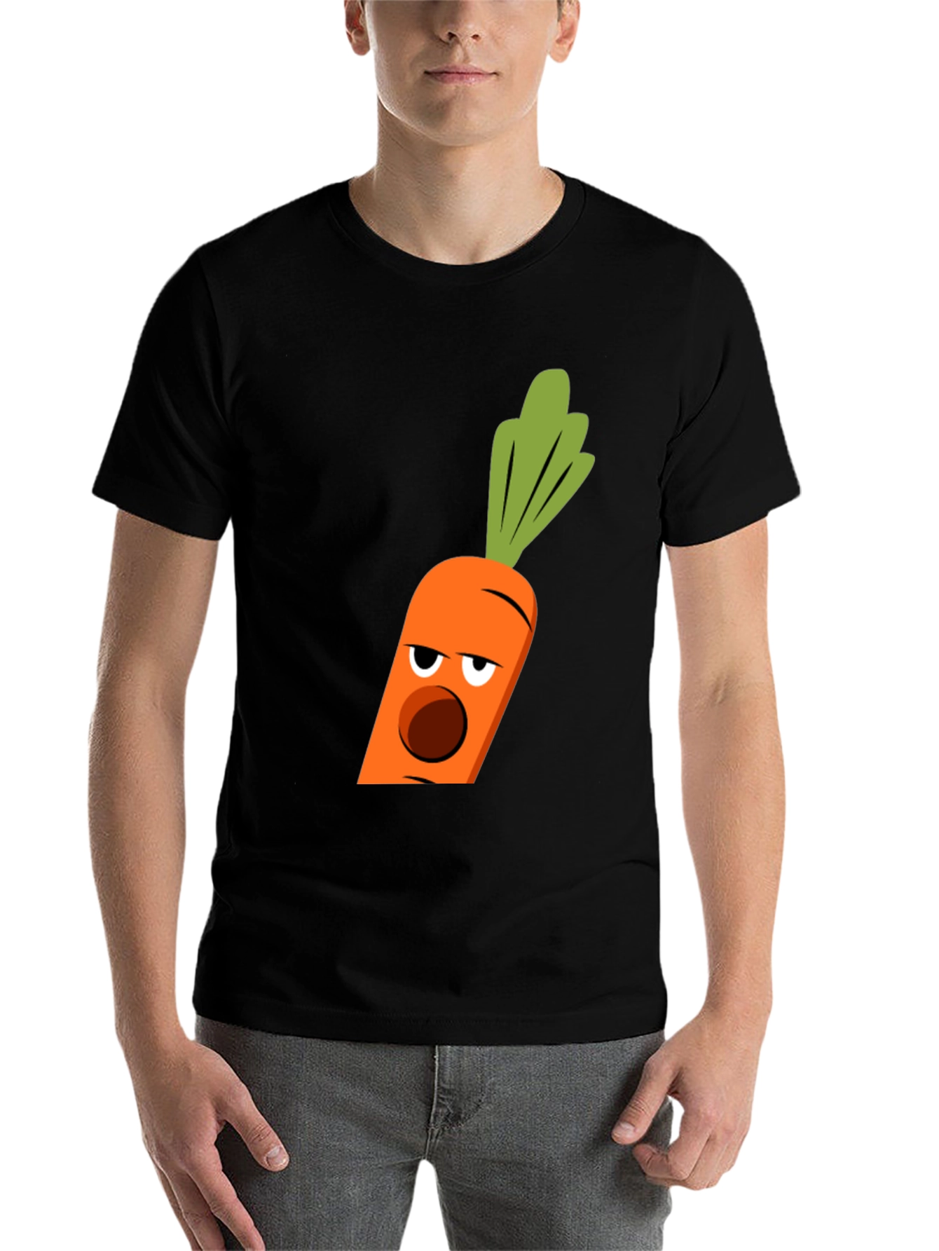 Black Funny Carrot Face Graphic Tee - Black Cotton Blend T-Shirt view 7
