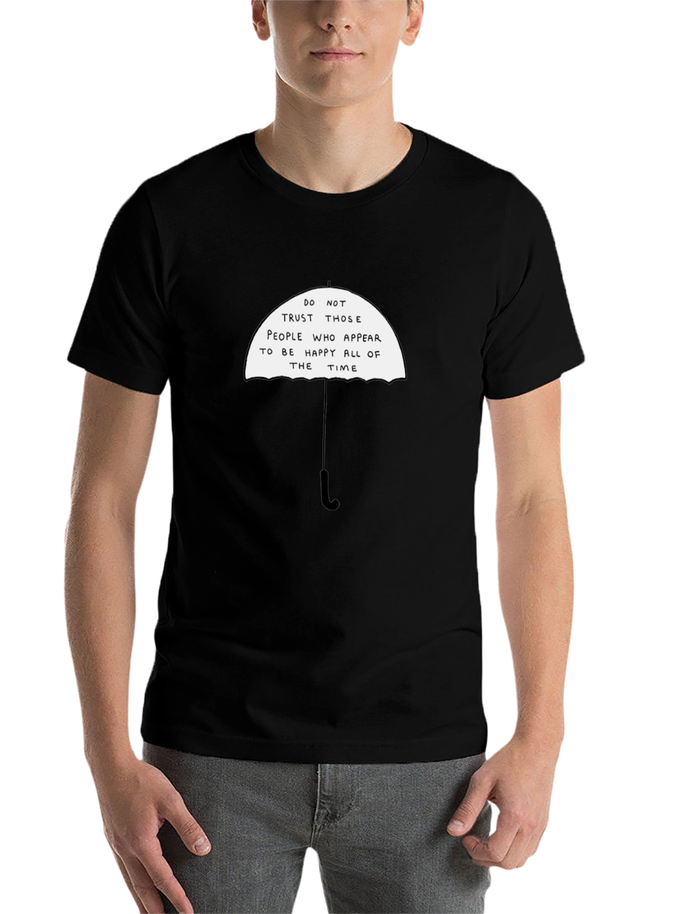 Black Umbrella Graphic T-Shirt - Do Not Trust Happy People view 7