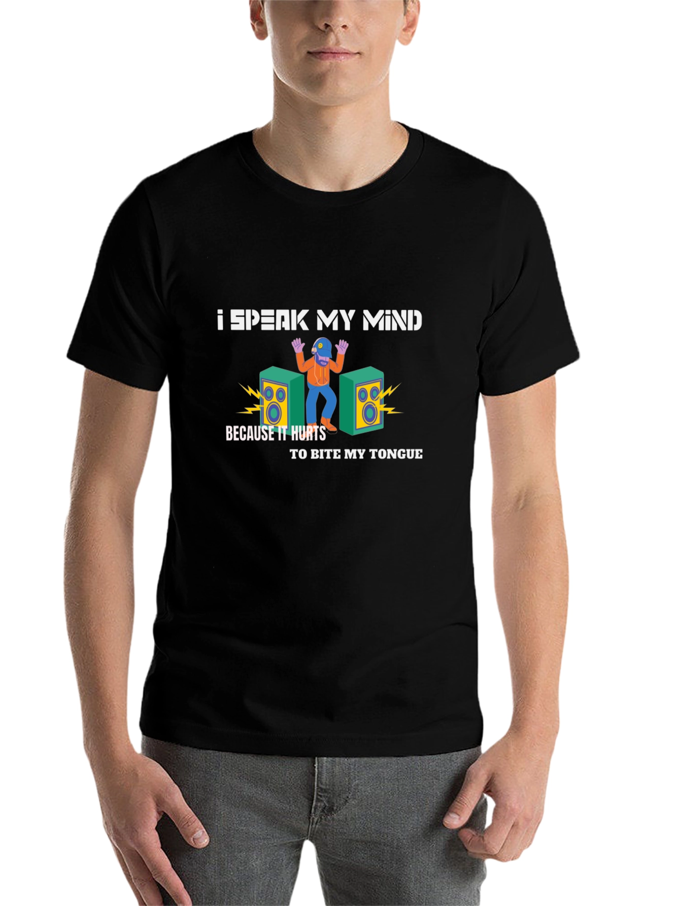 Black Speak My Mind Graphic Tee - Black Cotton T-Shirt view 7