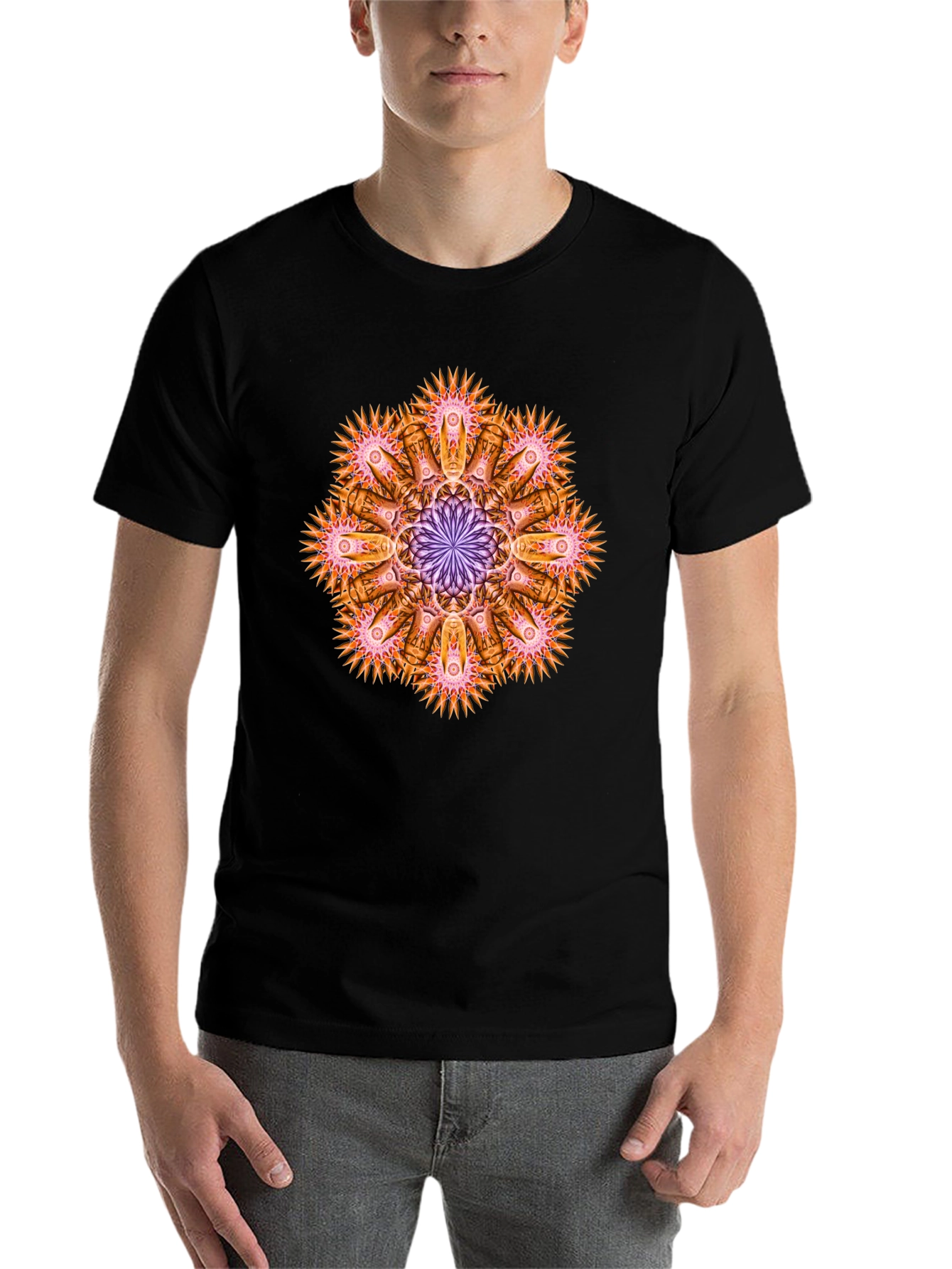 Black Abstract Mandala Graphic Tee - Black Cotton view 7