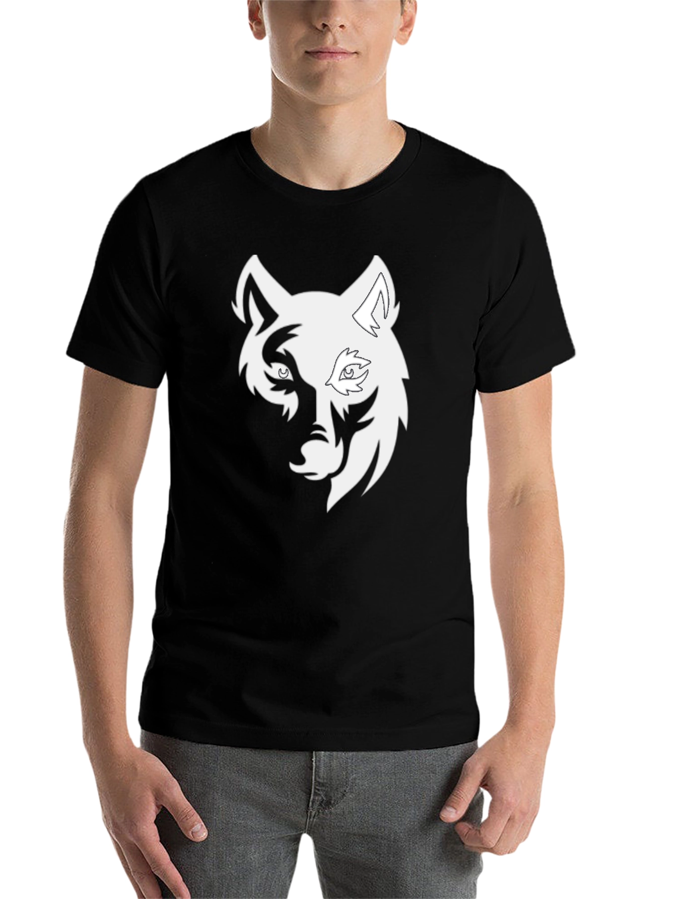 Black Cool Wolf Head Graphic Black T-Shirt view 7