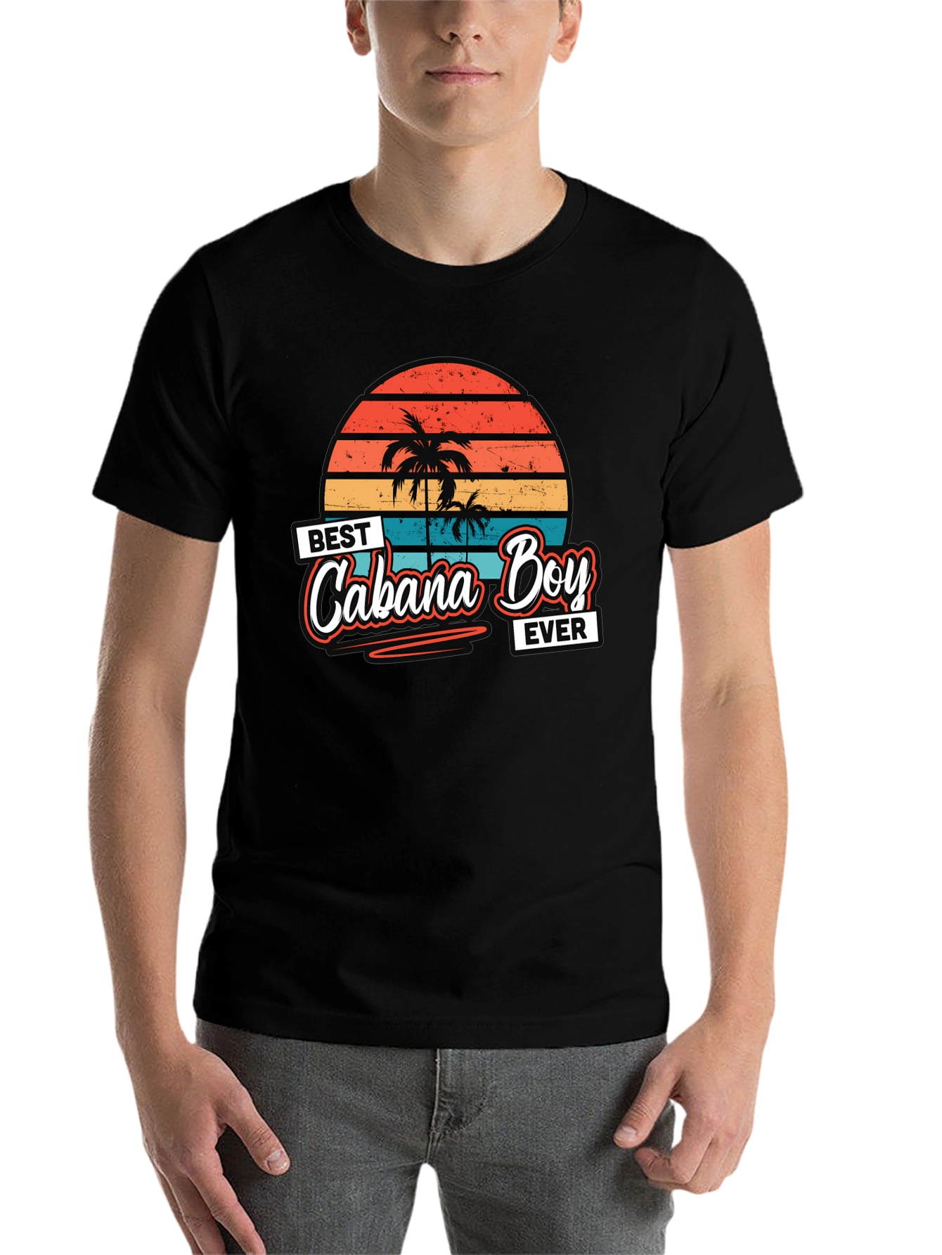 Black Best Cabana Boy Ever T-Shirt Retro Sunset Palm Trees view 7