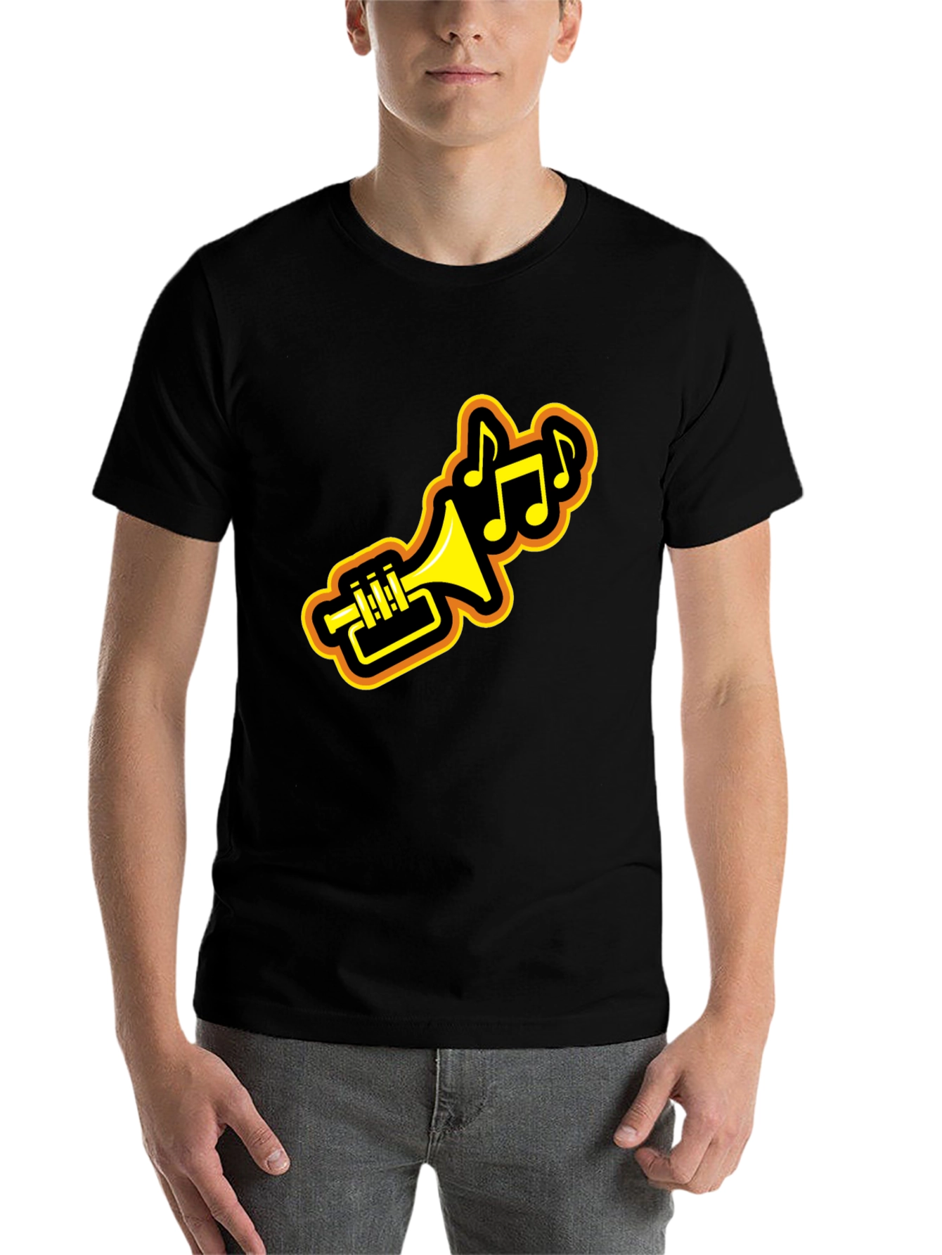 Black Trumpet Music Notes Black Graphic Tee view 7