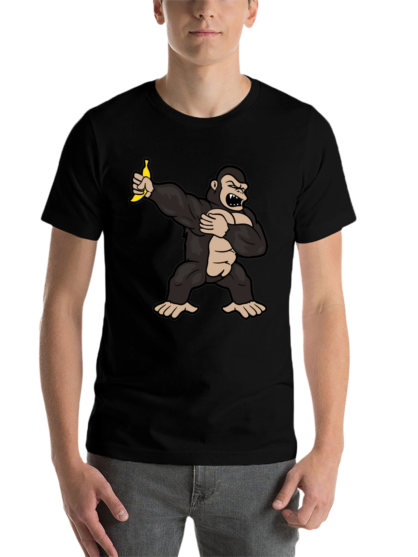 Black Funny Gorilla Dab Banana Graphic T-Shirt view 7