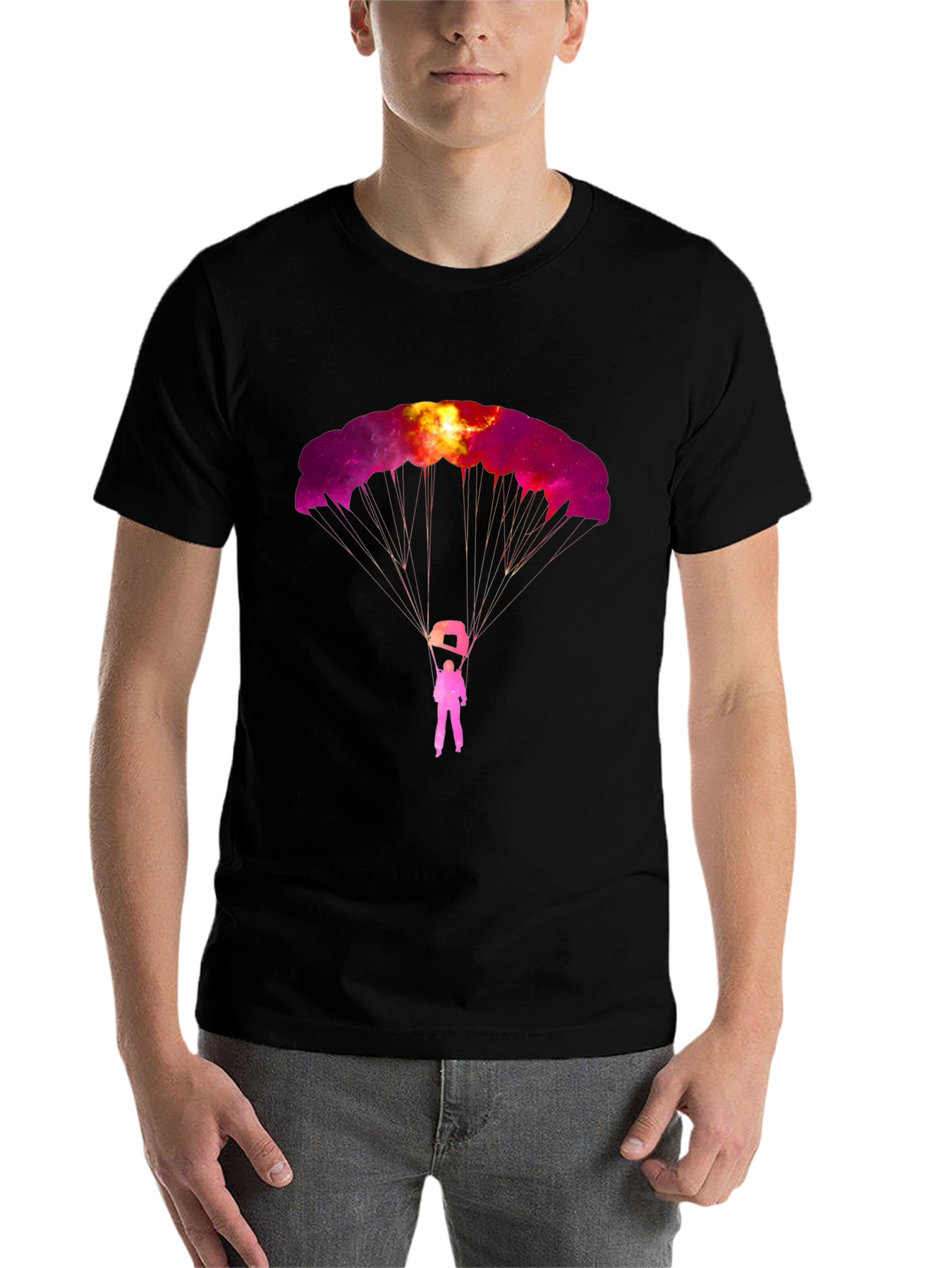 Black Skydiving Galaxy Graphic Tee - Black view 7