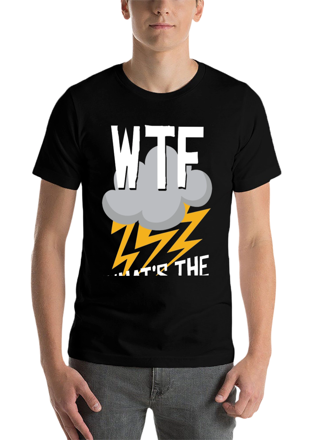 Black WTF Storm Funny Men's T-Shirt view 7