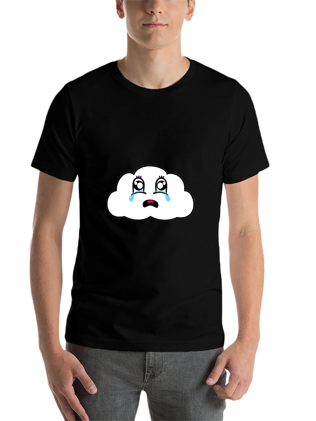 Black Sad Cloud Graphic Tee - Black Comfort Fit T-Shirt view 7