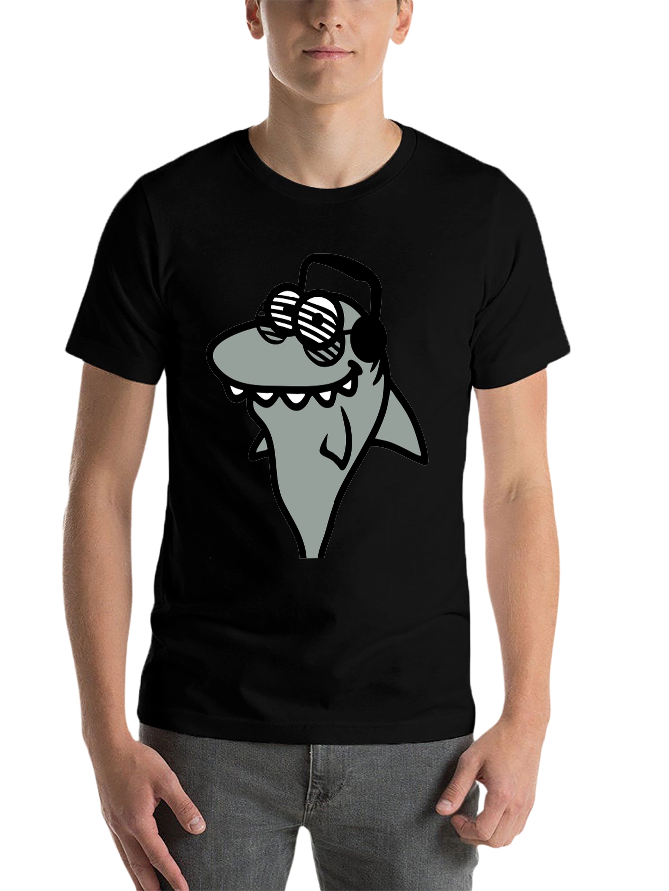 Black Shark with Shades Graphic T-Shirt - Cool and Fun view 7