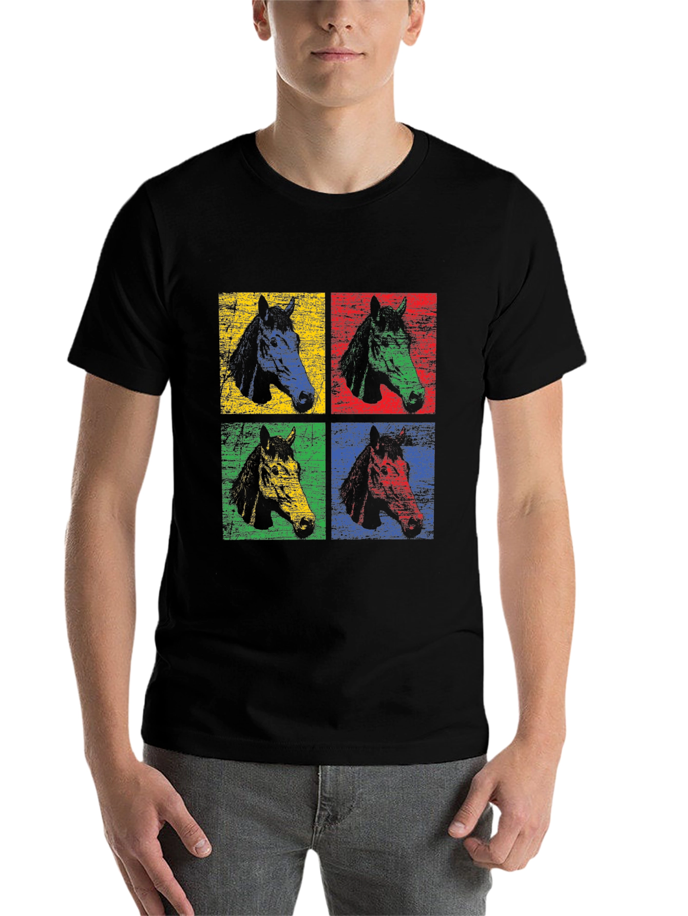 Black Pop Art Horse Tee - Colorful Graphic T-Shirt view 7
