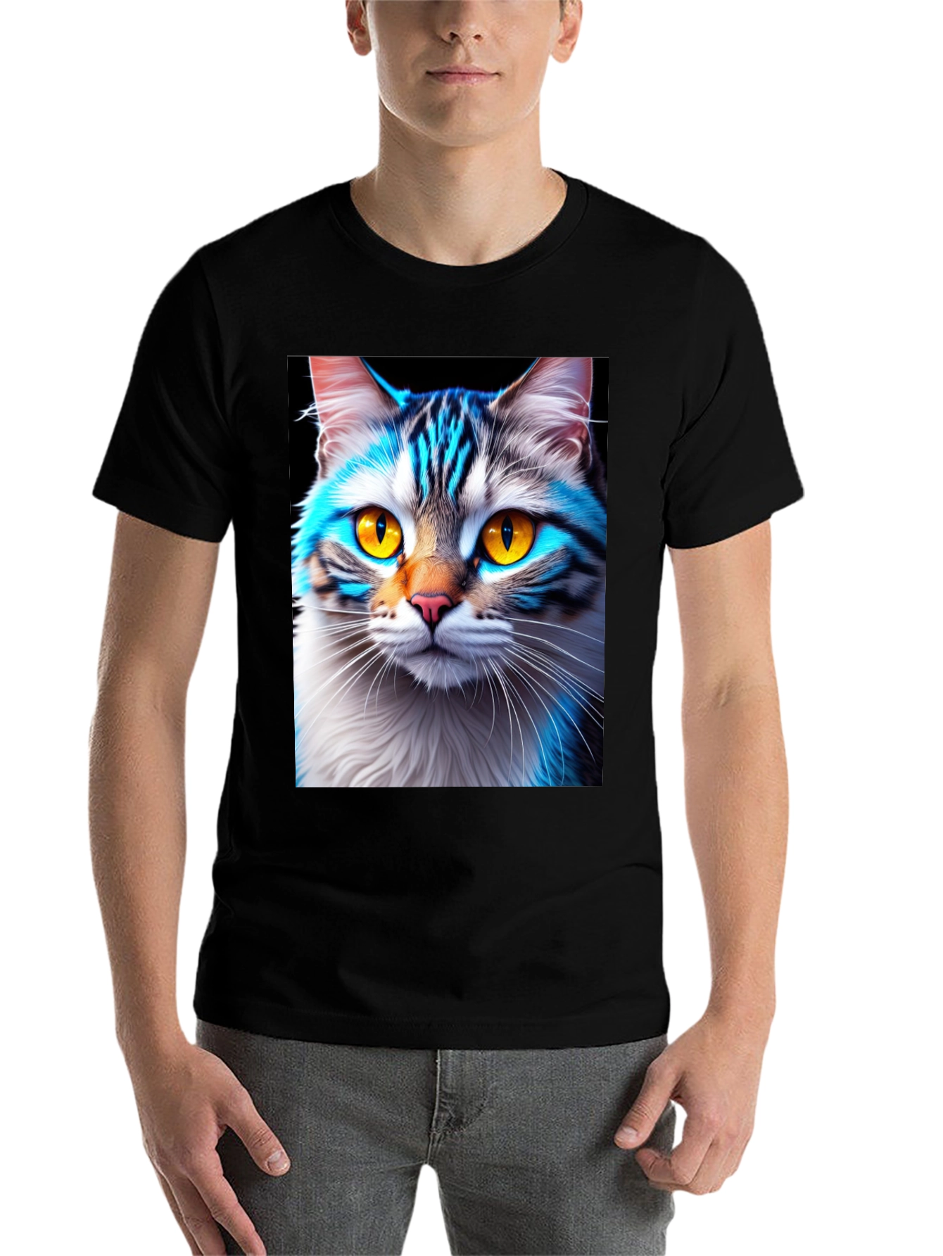 Black Cool Cat Graphic Tee - Stylish Animal Print Shirt view 7