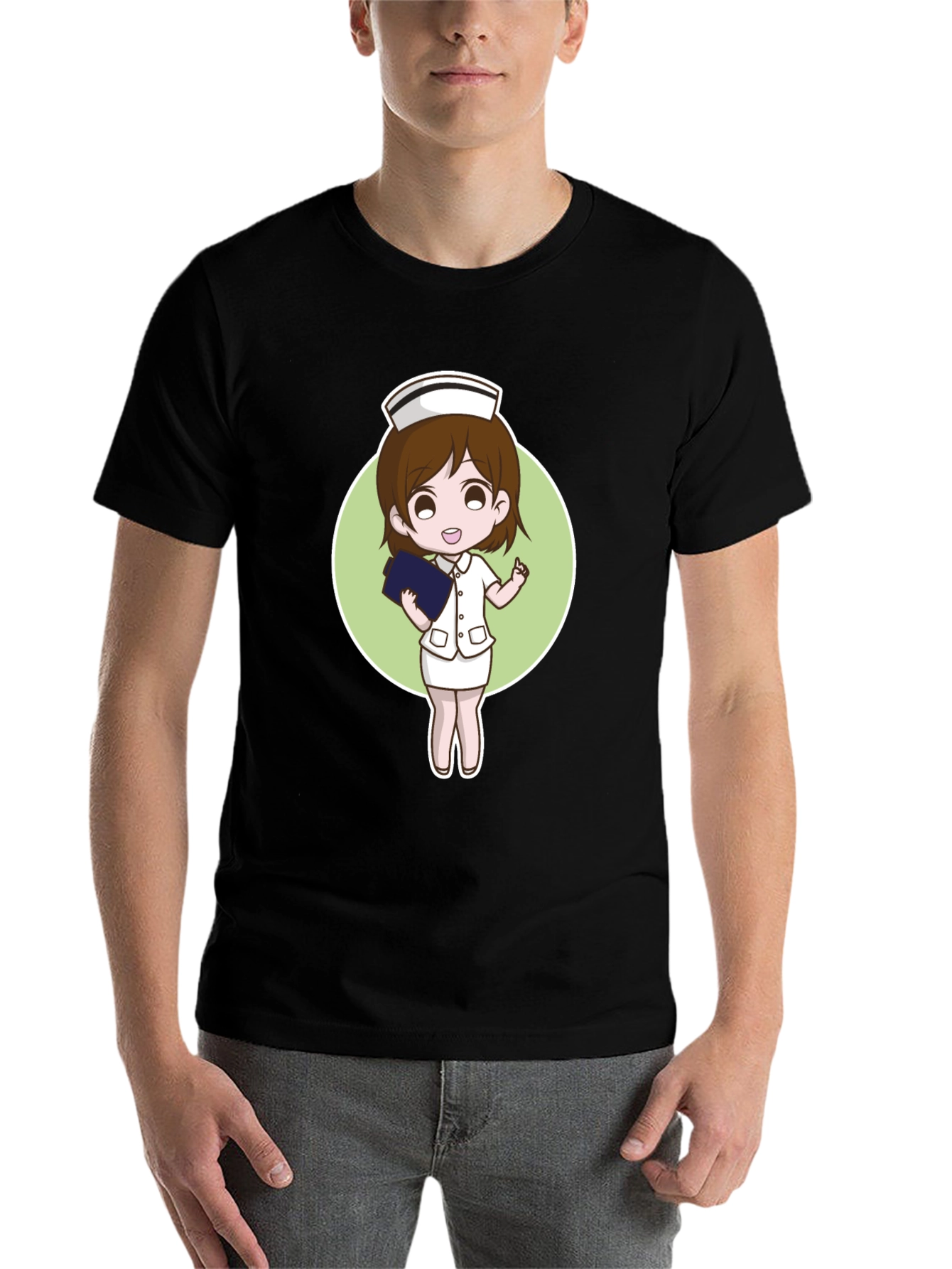 Cartoon Nurse Graphic Tee - Black - 7