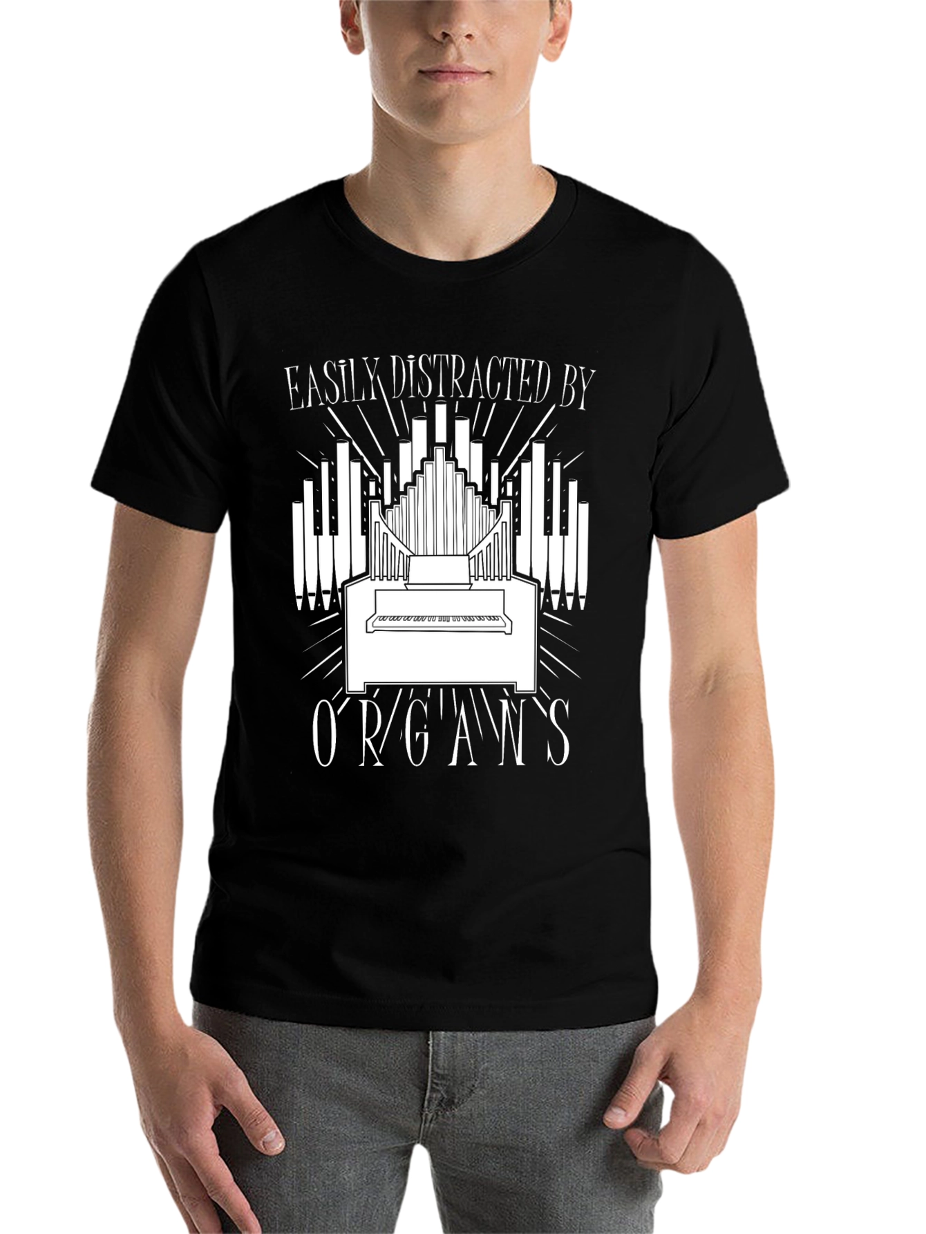 Black Easily Distracted By Organs Funny T-Shirt view 7