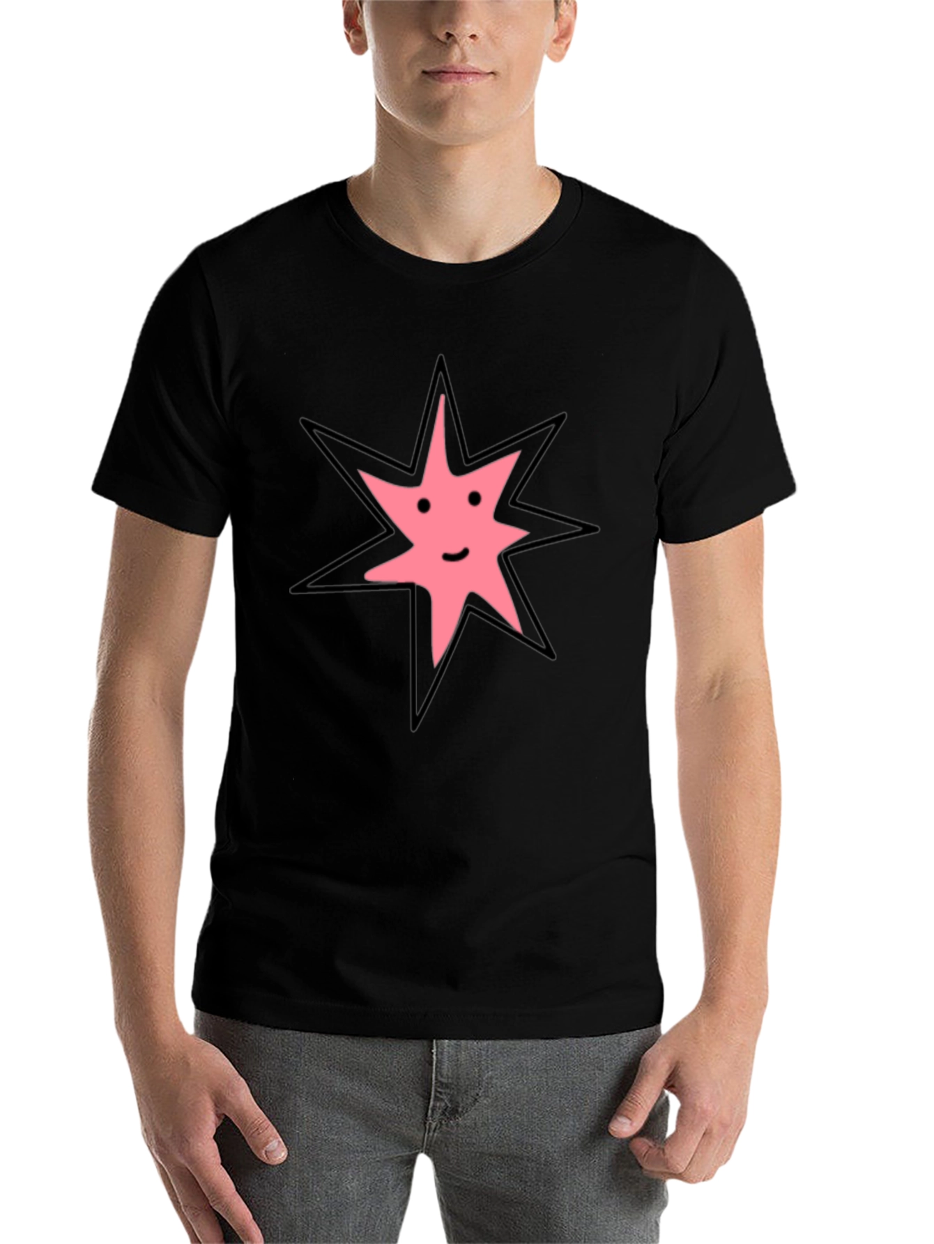 Black Black T-Shirt with Smiling Star Graphic view 7