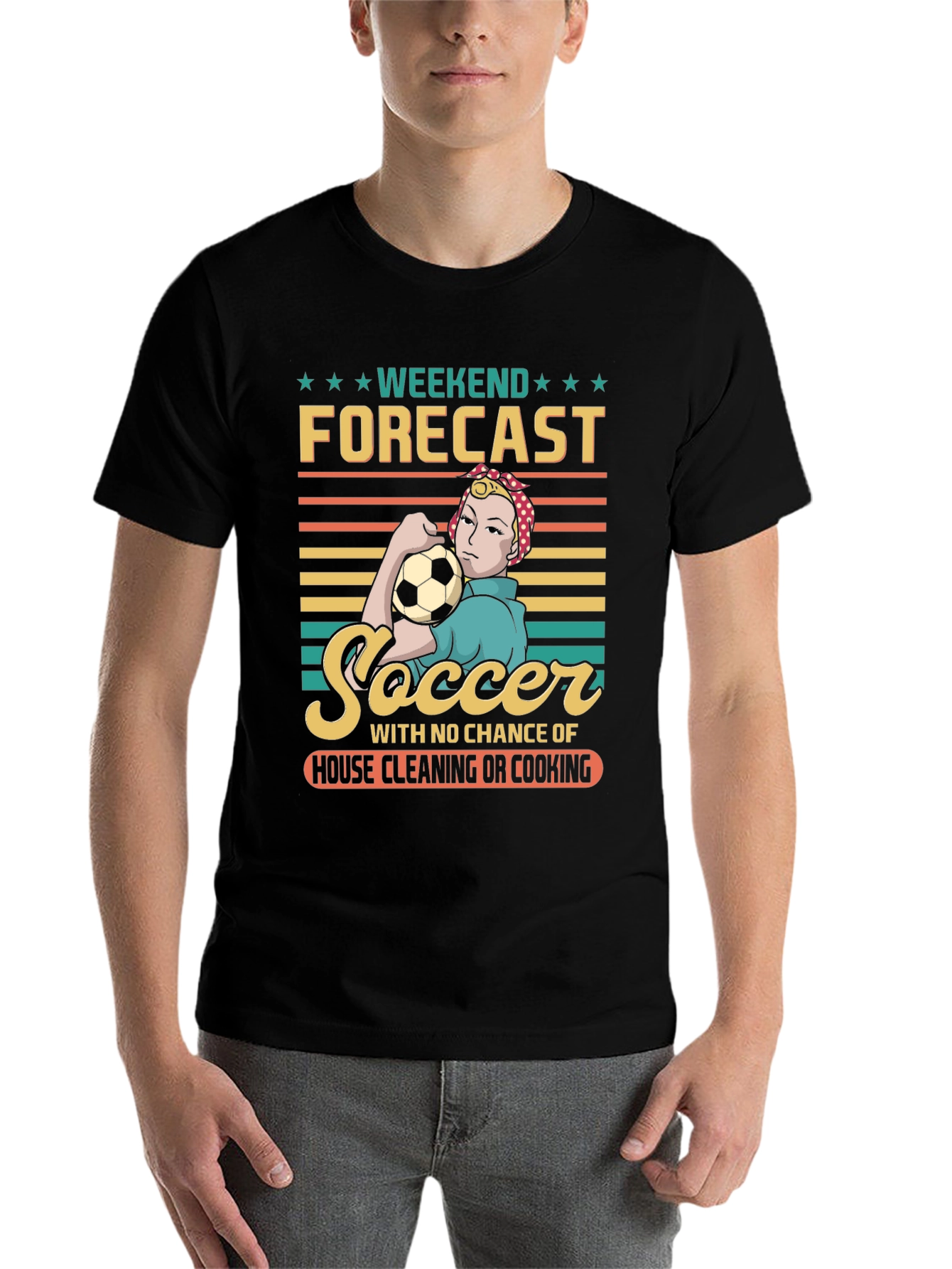 Black Soccer Weekend Forecast Graphic T-Shirt view 7