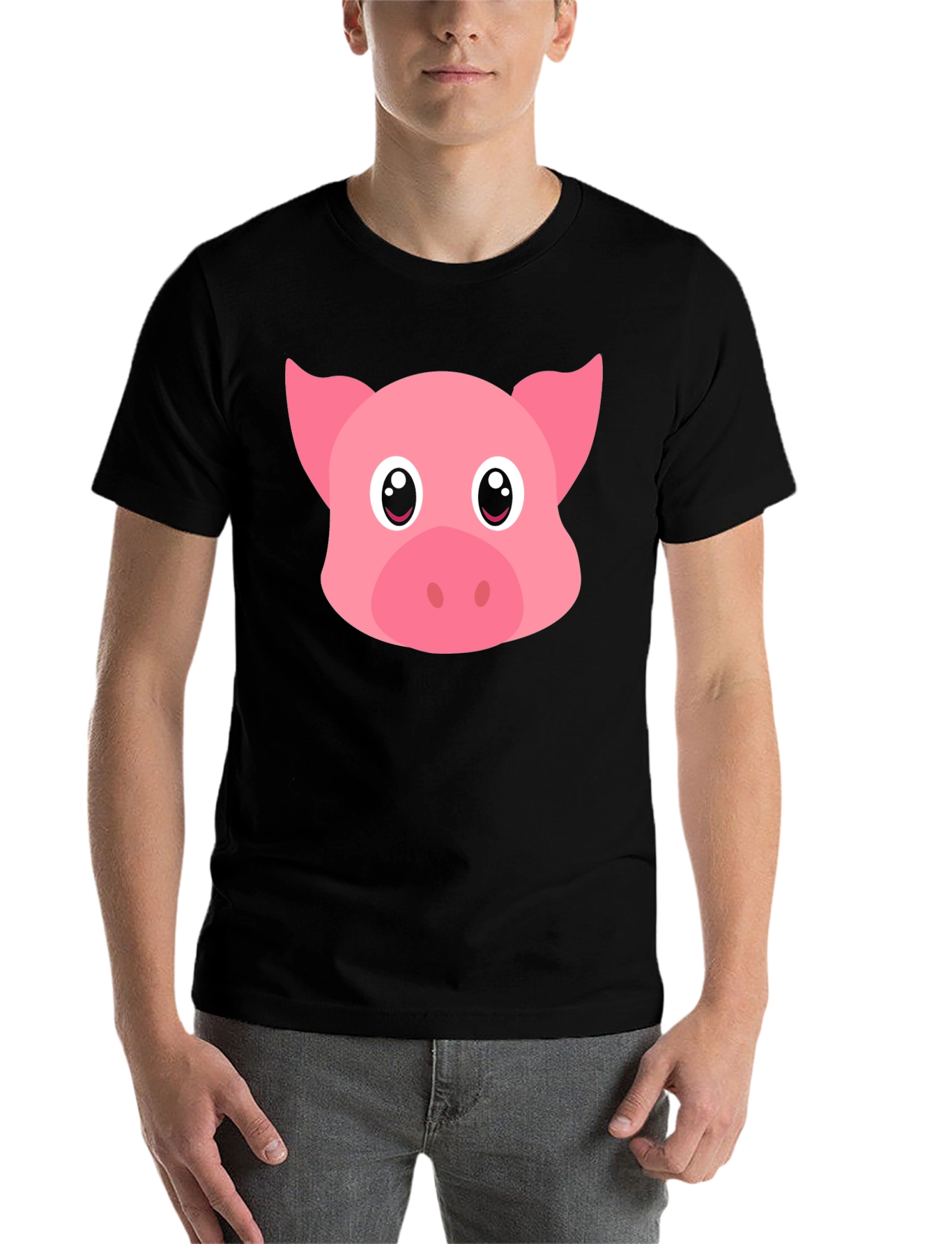 Black Cute Pig Face Graphic Black T-Shirt view 7