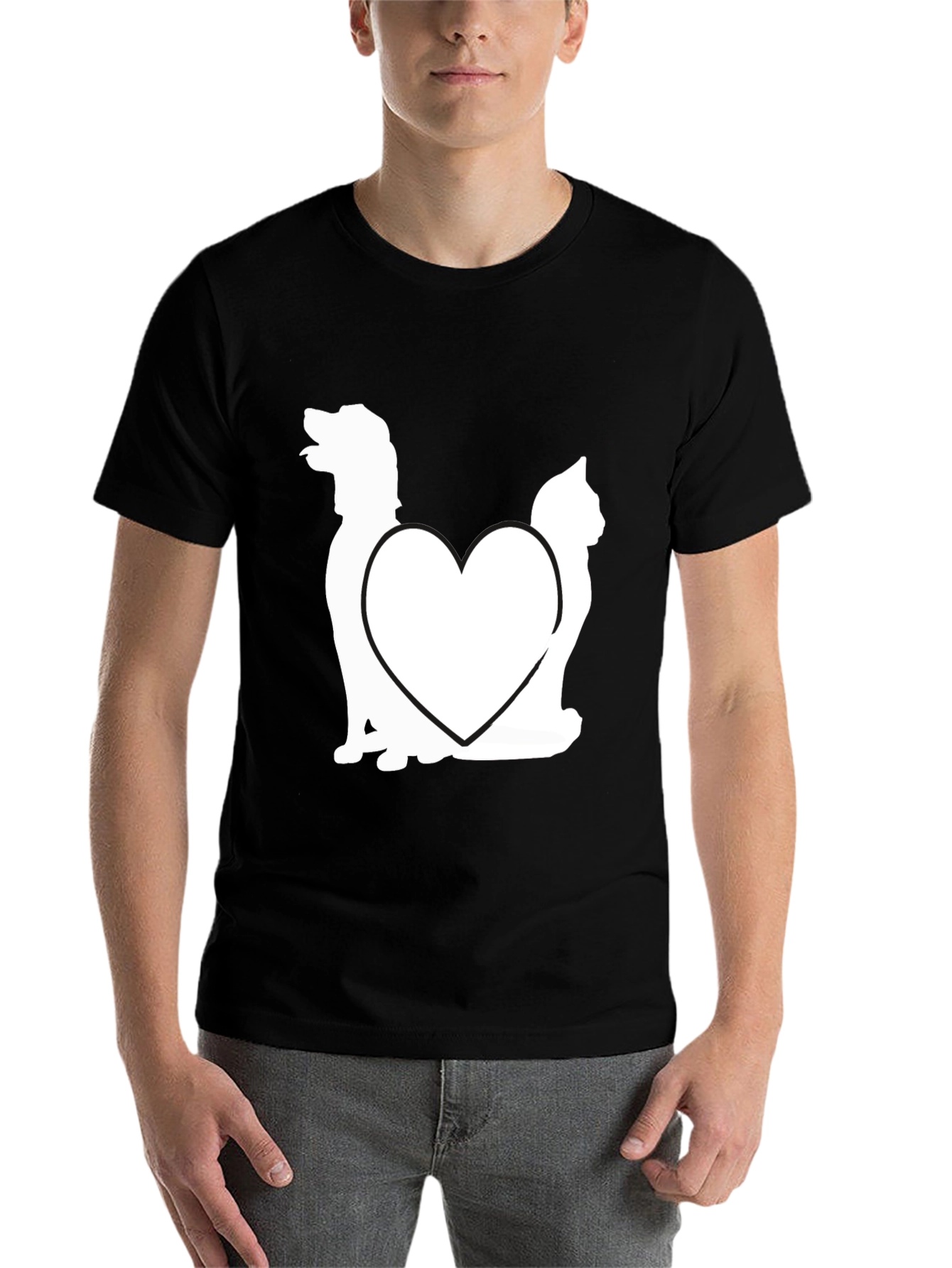 Black Dog and Cat Heart Graphic T-Shirt view 7
