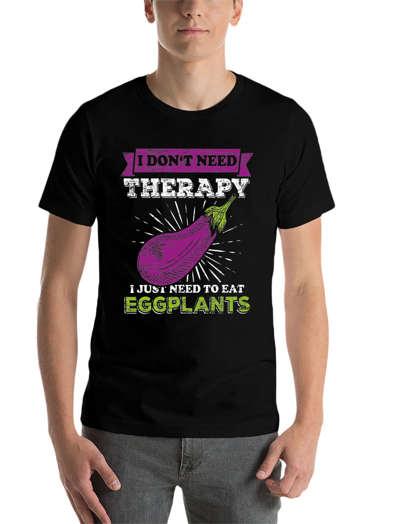 Black Eggplant Therapy T-Shirt: Funny Vegan Tee view 7