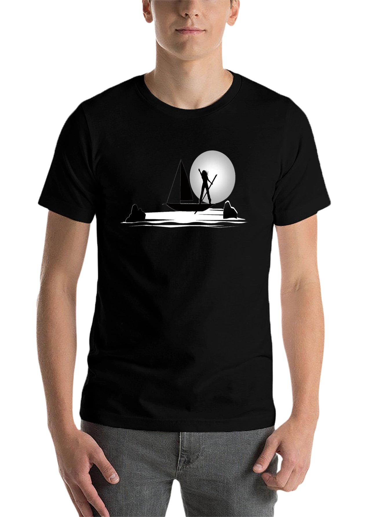 Black Silhouette Boat Graphic T-Shirt - Cool Design view 7
