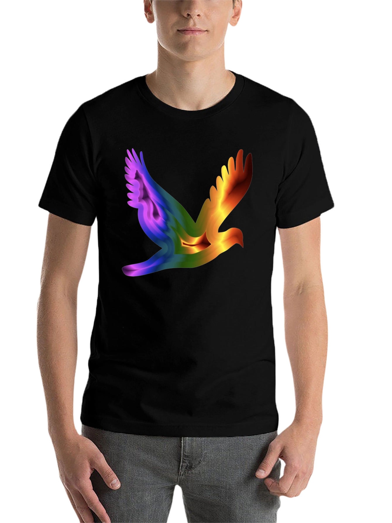 Black Rainbow Dove Graphic Black T-Shirt view 7