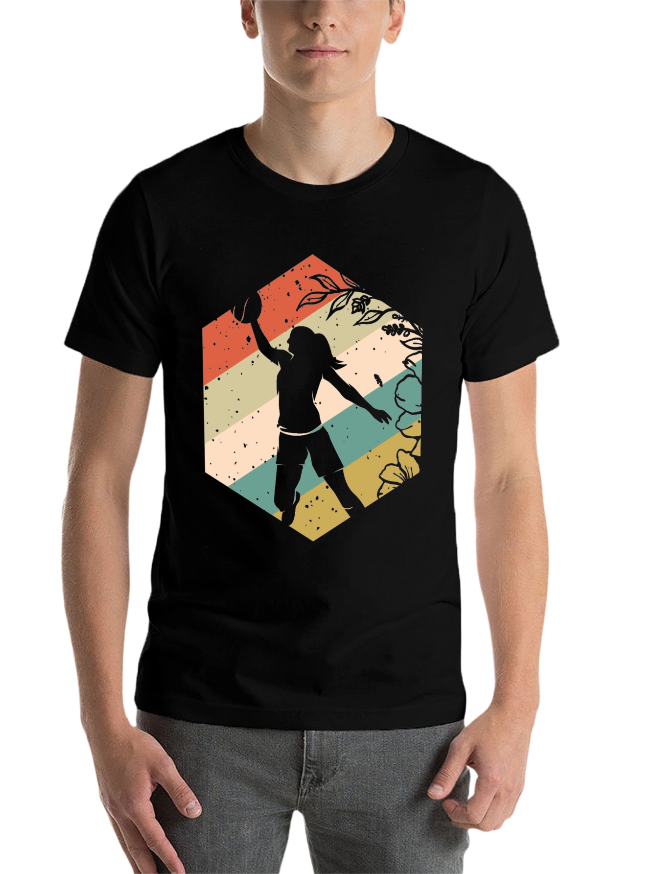 Black Retro Volleyball Player Graphic T-Shirt view 7