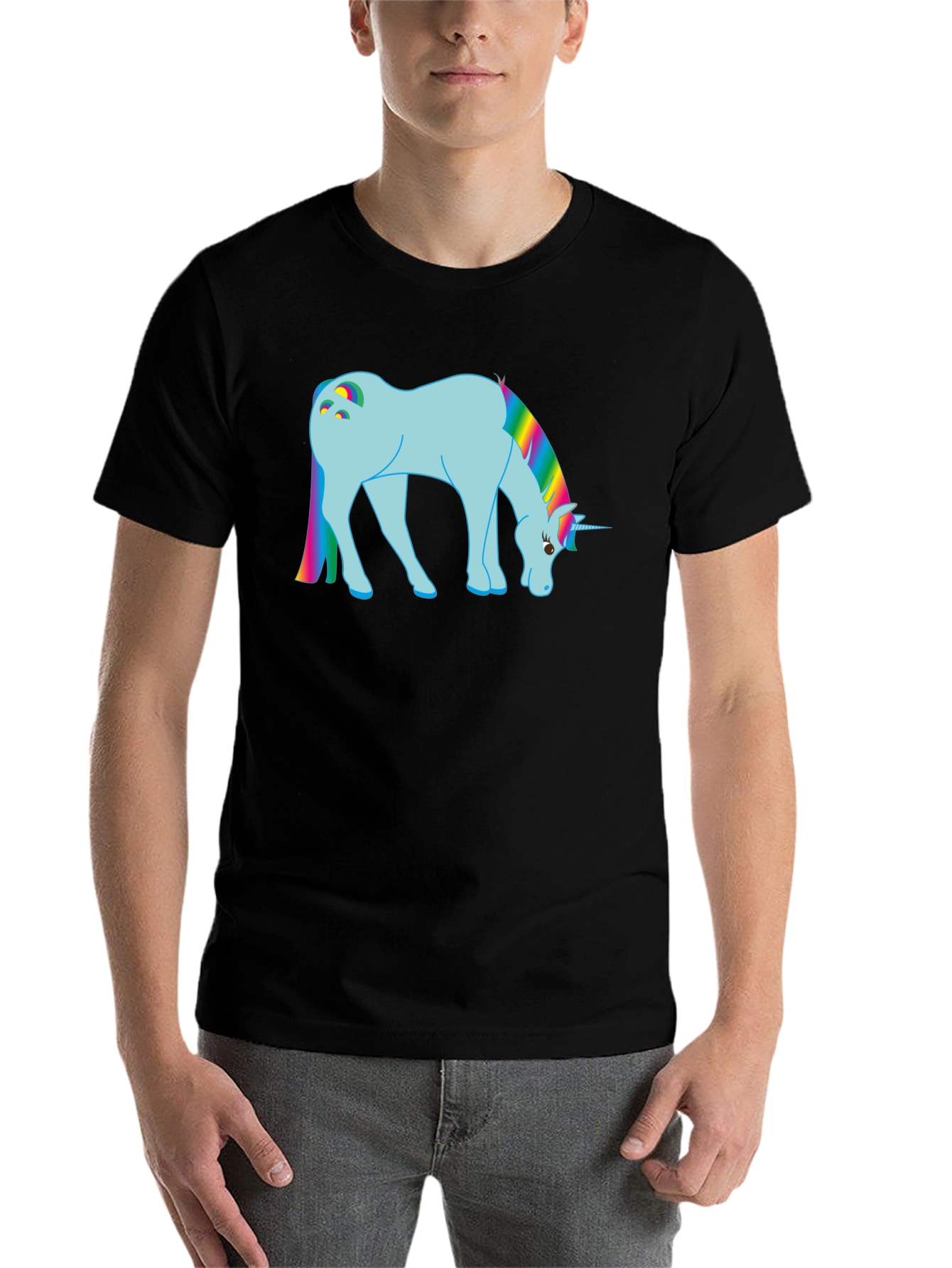 Black Rainbow Unicorn Graphic T-Shirt view 7