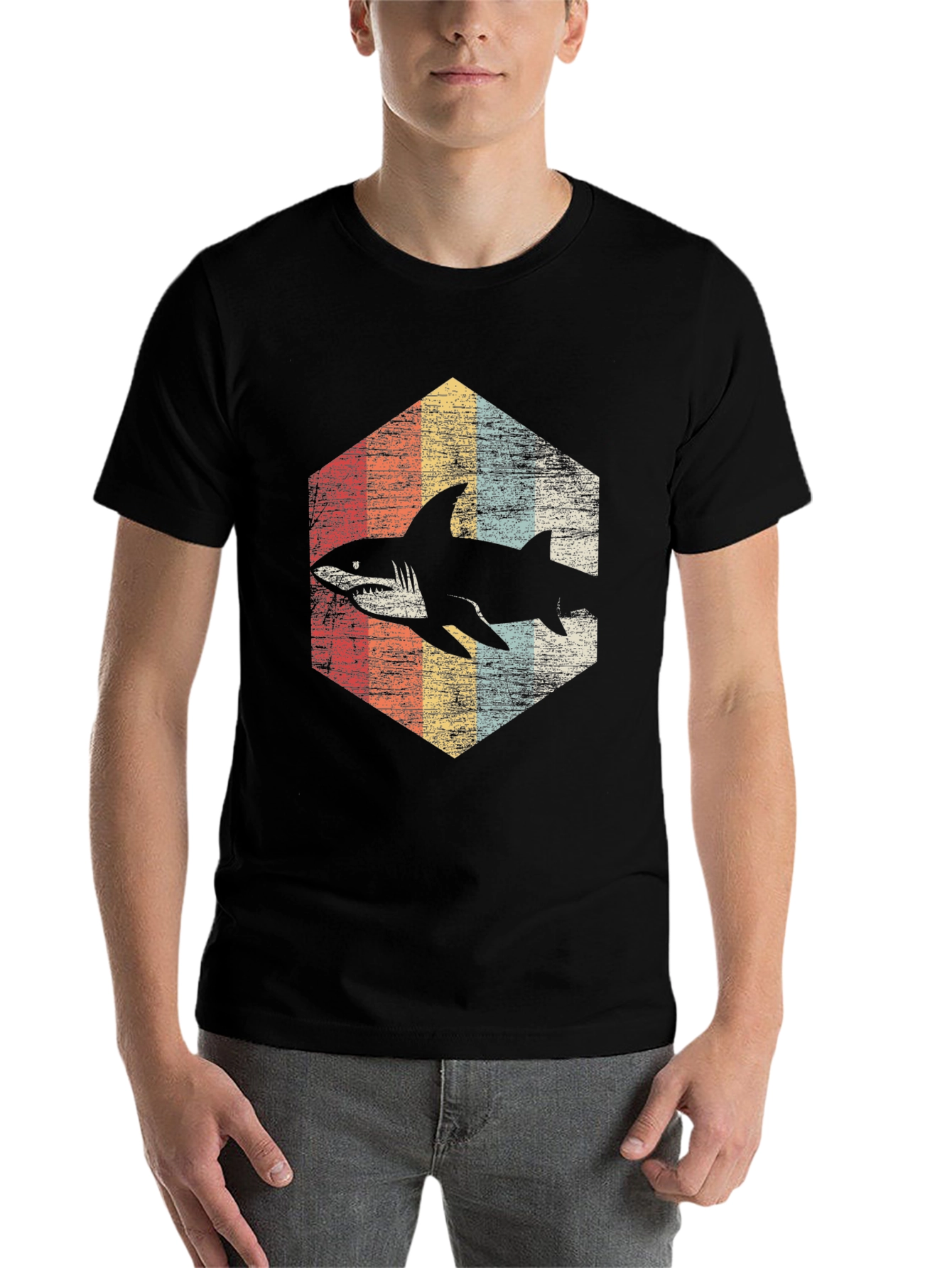 Black Retro Shark Graphic T-Shirt - Vintage Style view 7