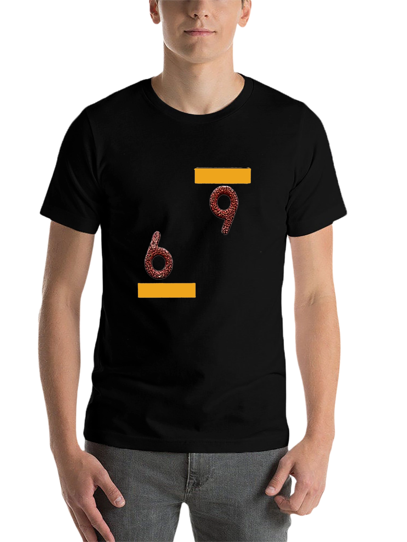 Black Funny 69 Graphic Tee - Black Cotton T-Shirt view 7