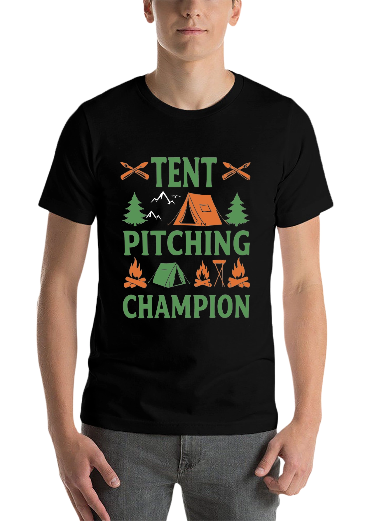 Black Tent Pitching Champion Camping T-Shirt view 7