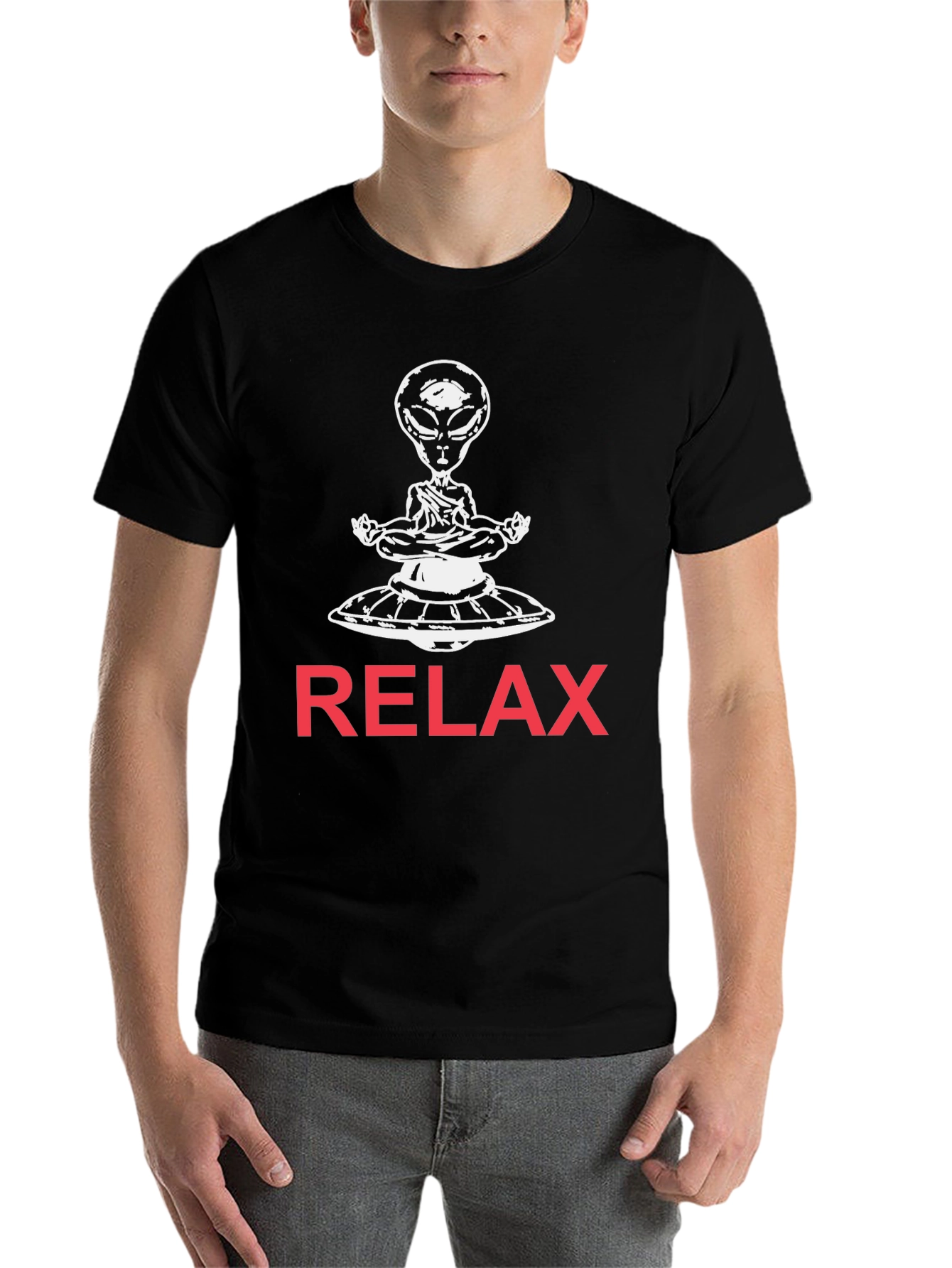 Black Relax Alien T-Shirt -  UFO Meditation Tee view 7