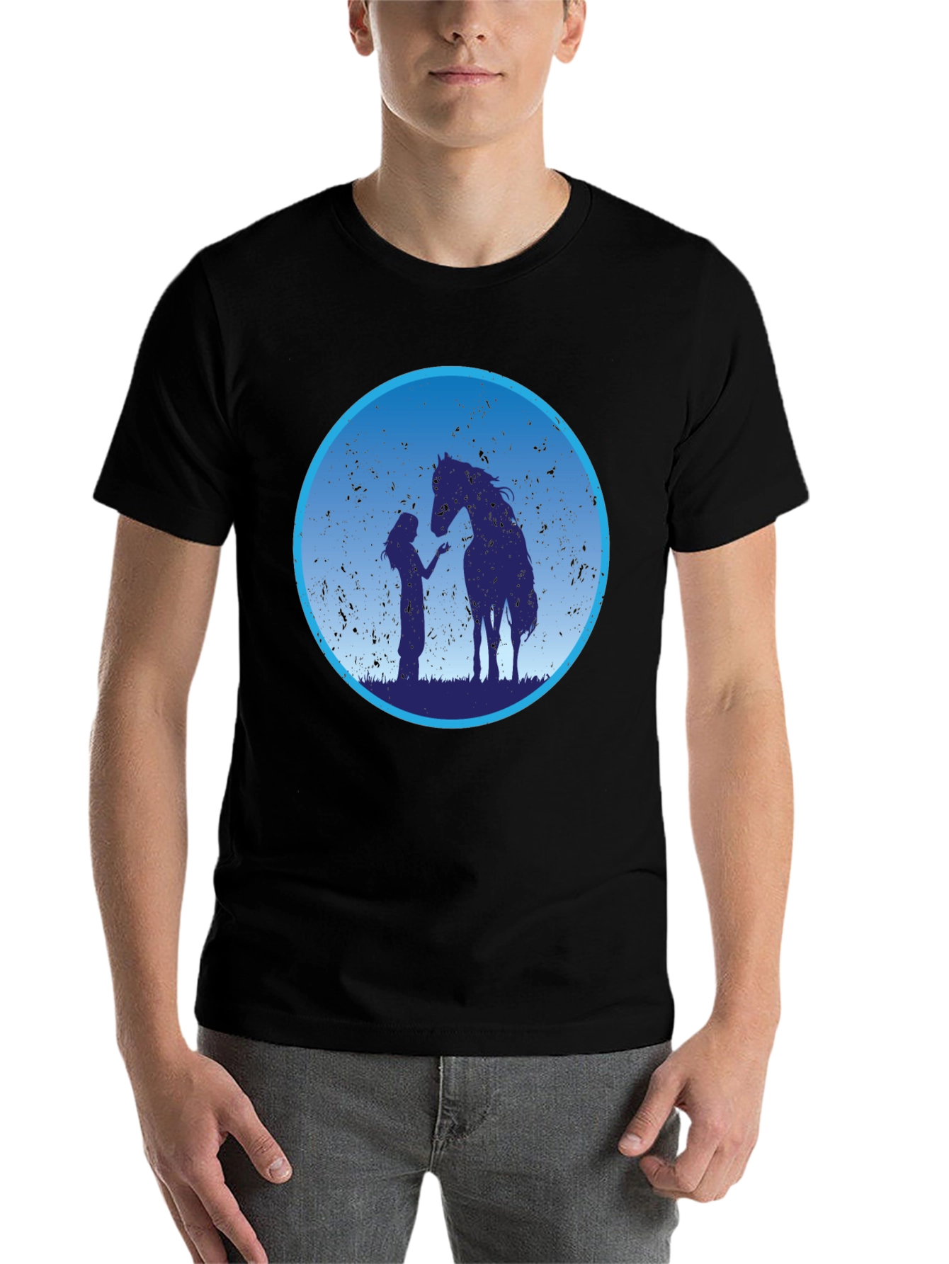 Black Horse & Girl Graphic Tee - Silhouette Design view 7